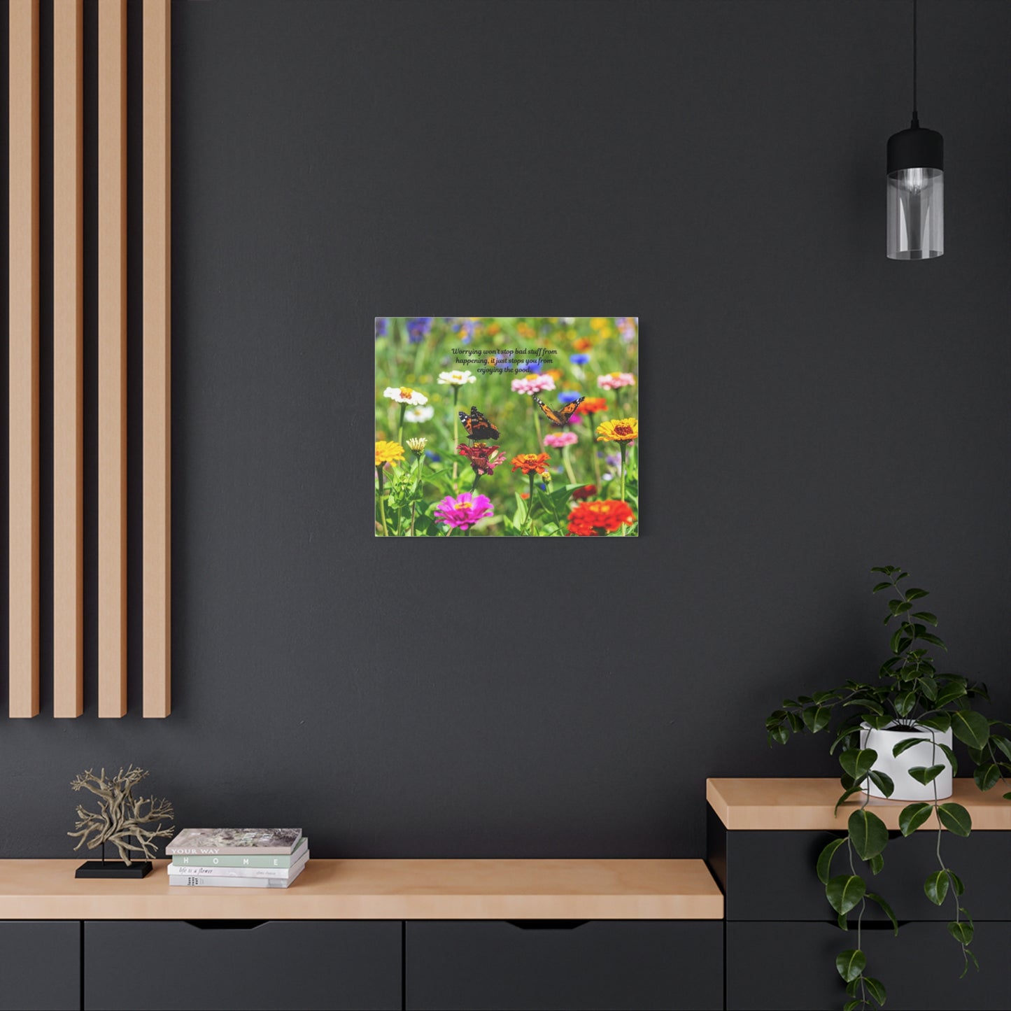 Floral Canvas Wall Art, Inspirational Quote, Butterfly Decor, Home Decoration, Positive Vibes, Nature Artwork, Gift Idea