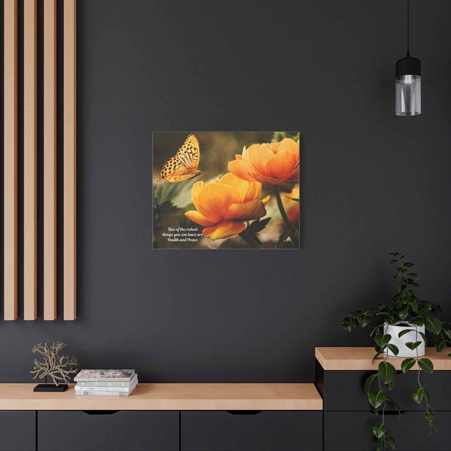 Butterfly and Flowers Canvas Art, Inspirational Decor, Nature Artwork, Home Office Wall Art, Health and Peace Motivational