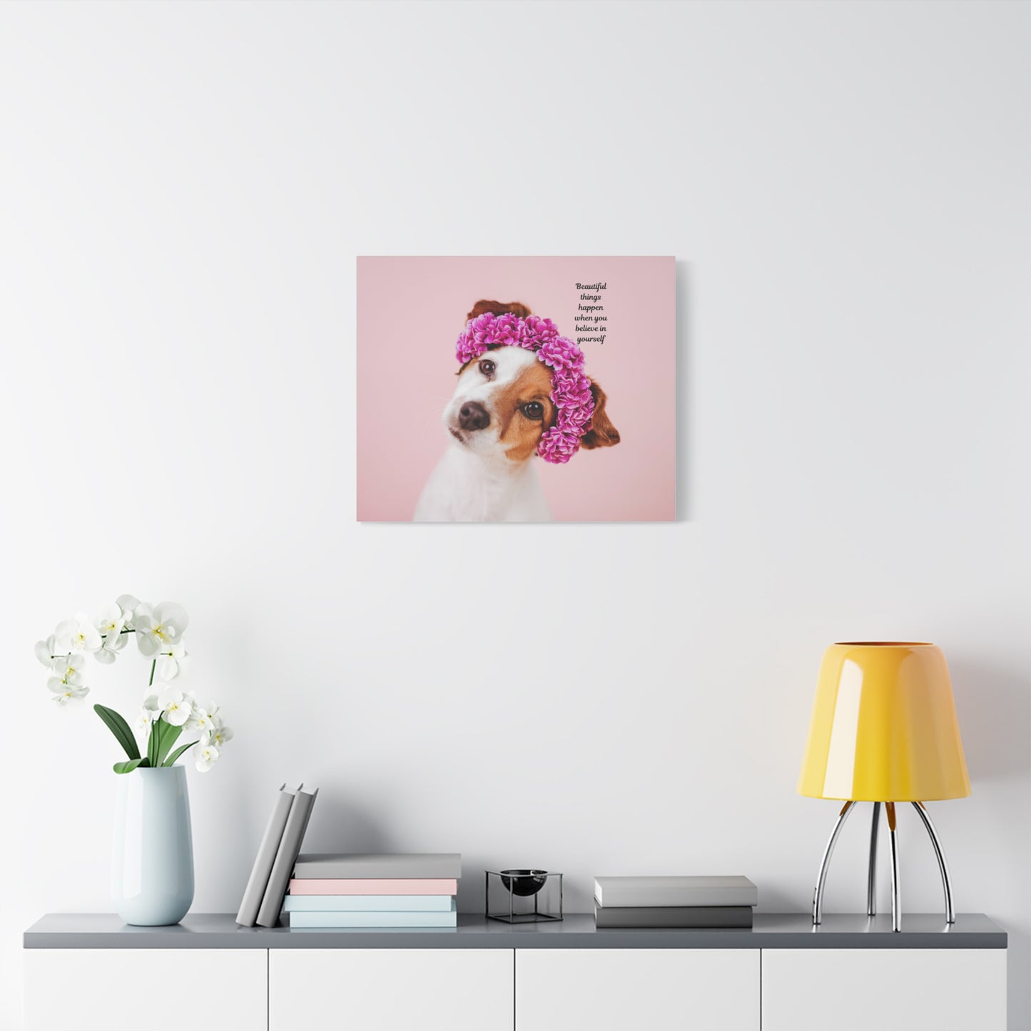 Inspirational Dog Wall Art Canvas, Motivational Home Décor, Pet Lover Gift, Dog Art Print, Flower Crown Dog Canvas