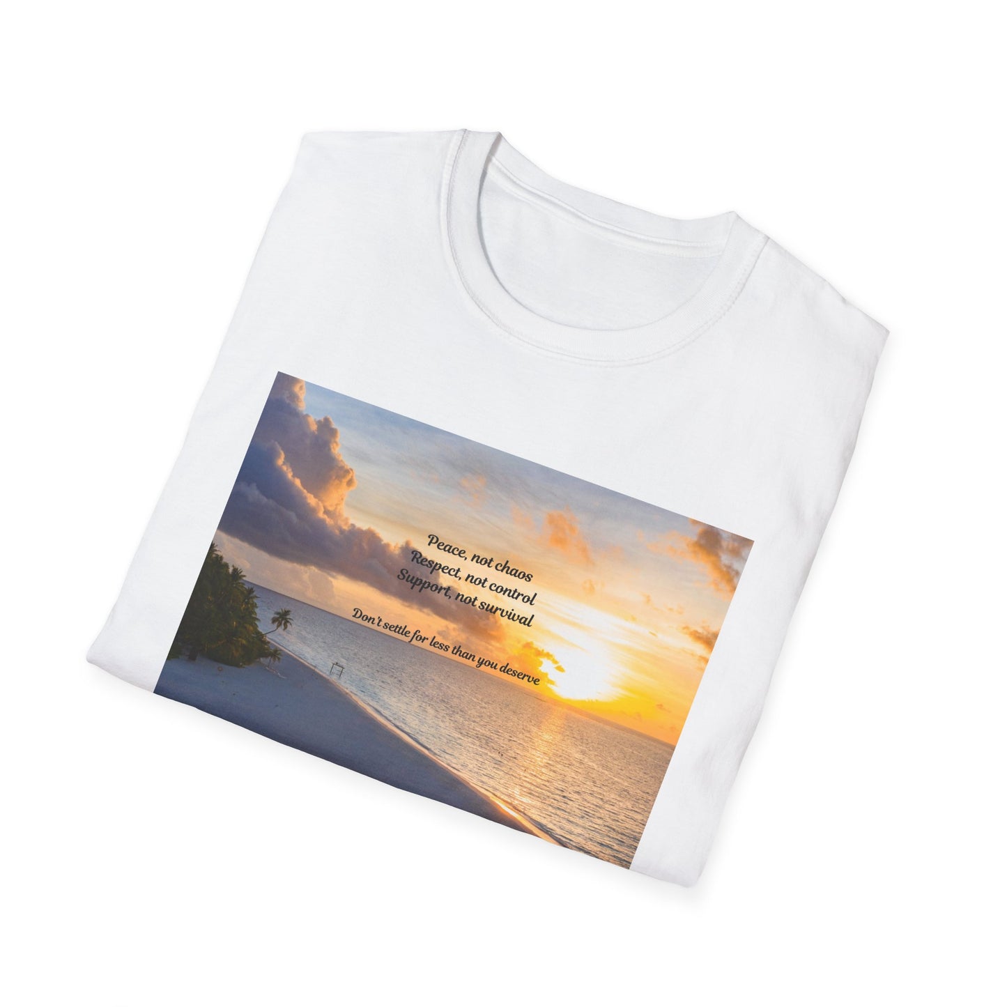 Sunset Serenity Quote T-Shirt, Inspirational Tee, Relaxation Shirt, Gift for Beach Lovers, Perfect for Summer, Softstyle T-Shirt