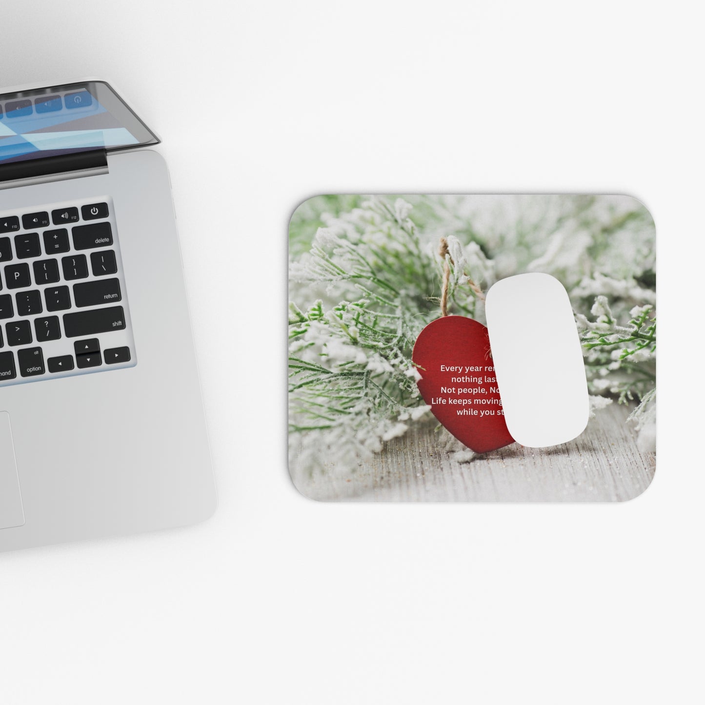 Mouse Pad — Rustic Heart with Inspirational Quote | Holiday Winter Desk Mat