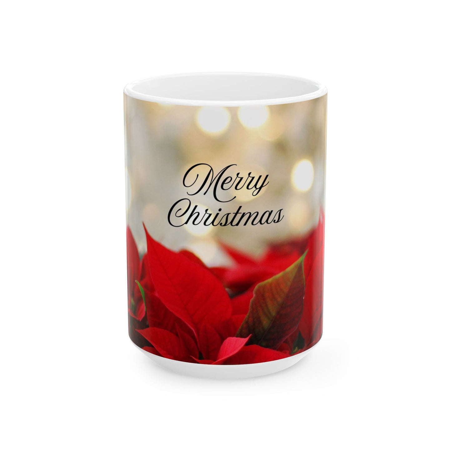 Merry Christmas Floral Mug - Perfect Holiday Gift, Coffee Tea Cup, Seasonal Decor, Red Poinsettia Design, 11oz & 15oz