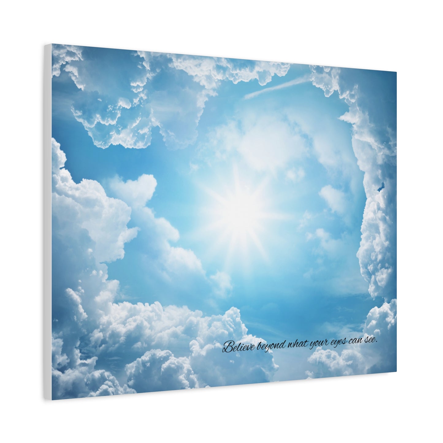 Inspirational Canvas Wall Art, Hopeful Sky Decor, Uplifting Home Decoration, Belief Quote Artwork, Bright Blue Clouds