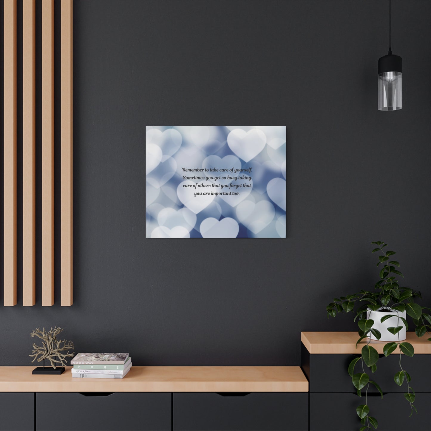 Self-Care Reminder Canvas — Heart Bokeh Wall Art, Hearts