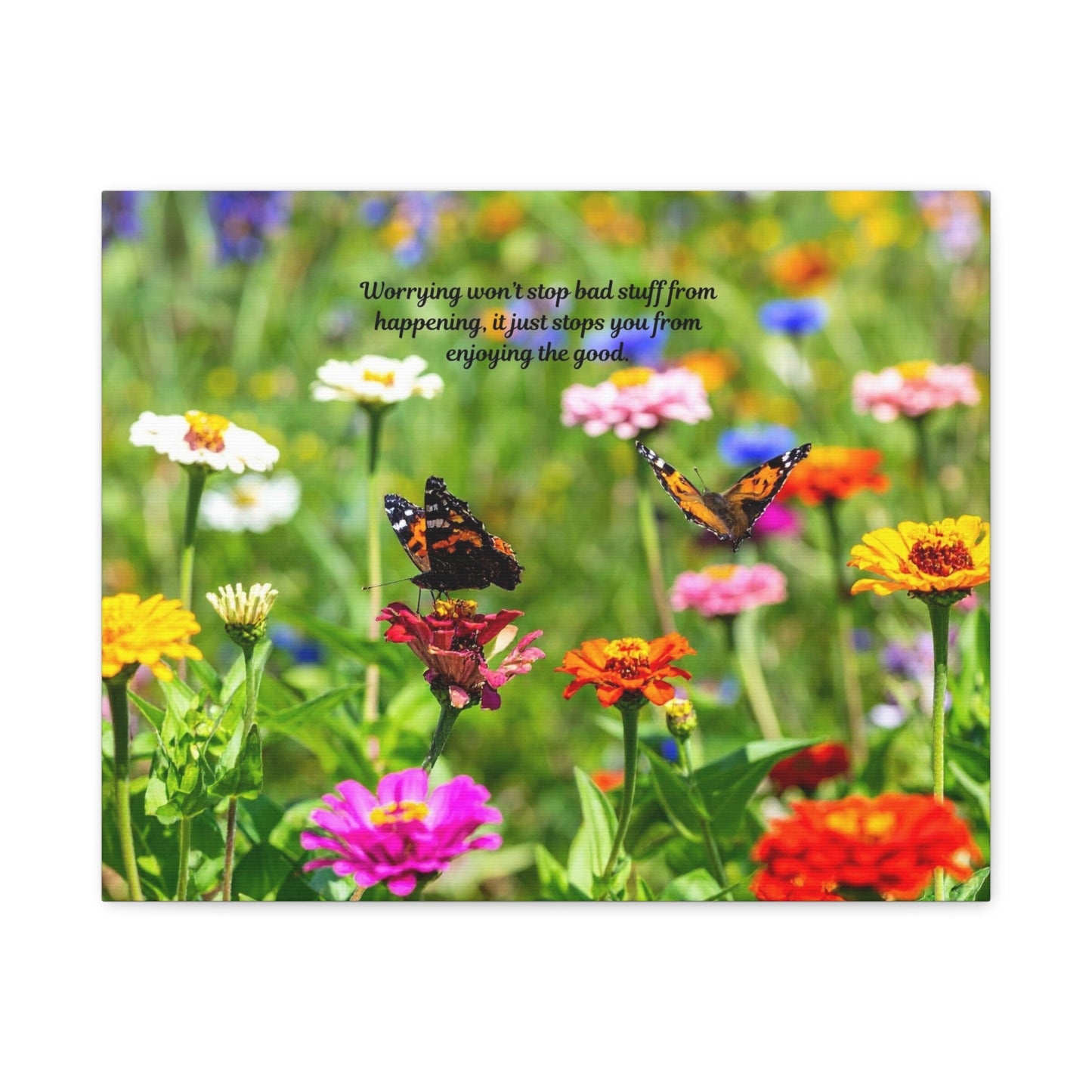 Floral Canvas Wall Art, Inspirational Quote, Butterfly Decor, Home Decoration, Positive Vibes, Nature Artwork, Gift Idea