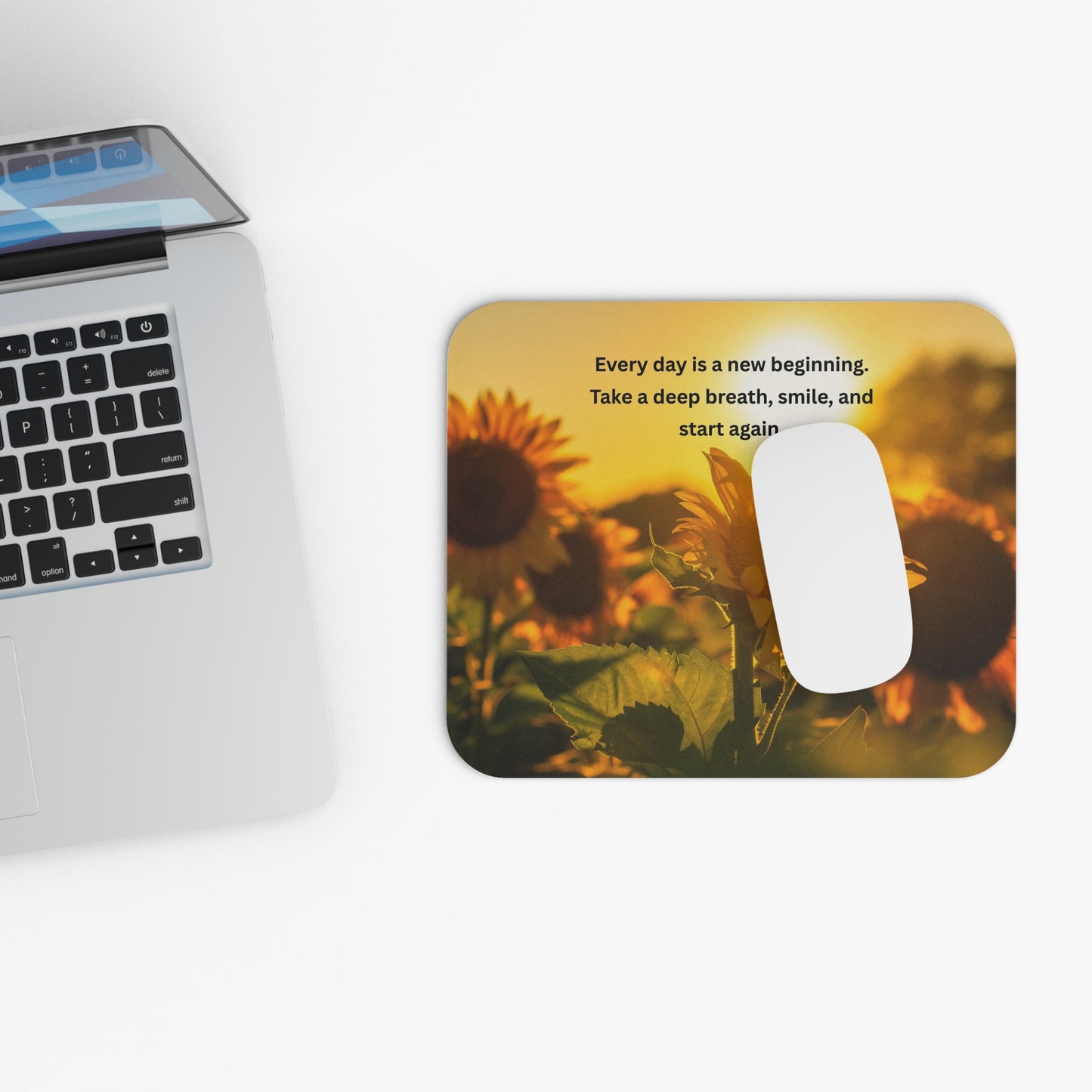 Sunflower Inspirational Mouse Pad — "Every day is a new beginning" Desk Mat