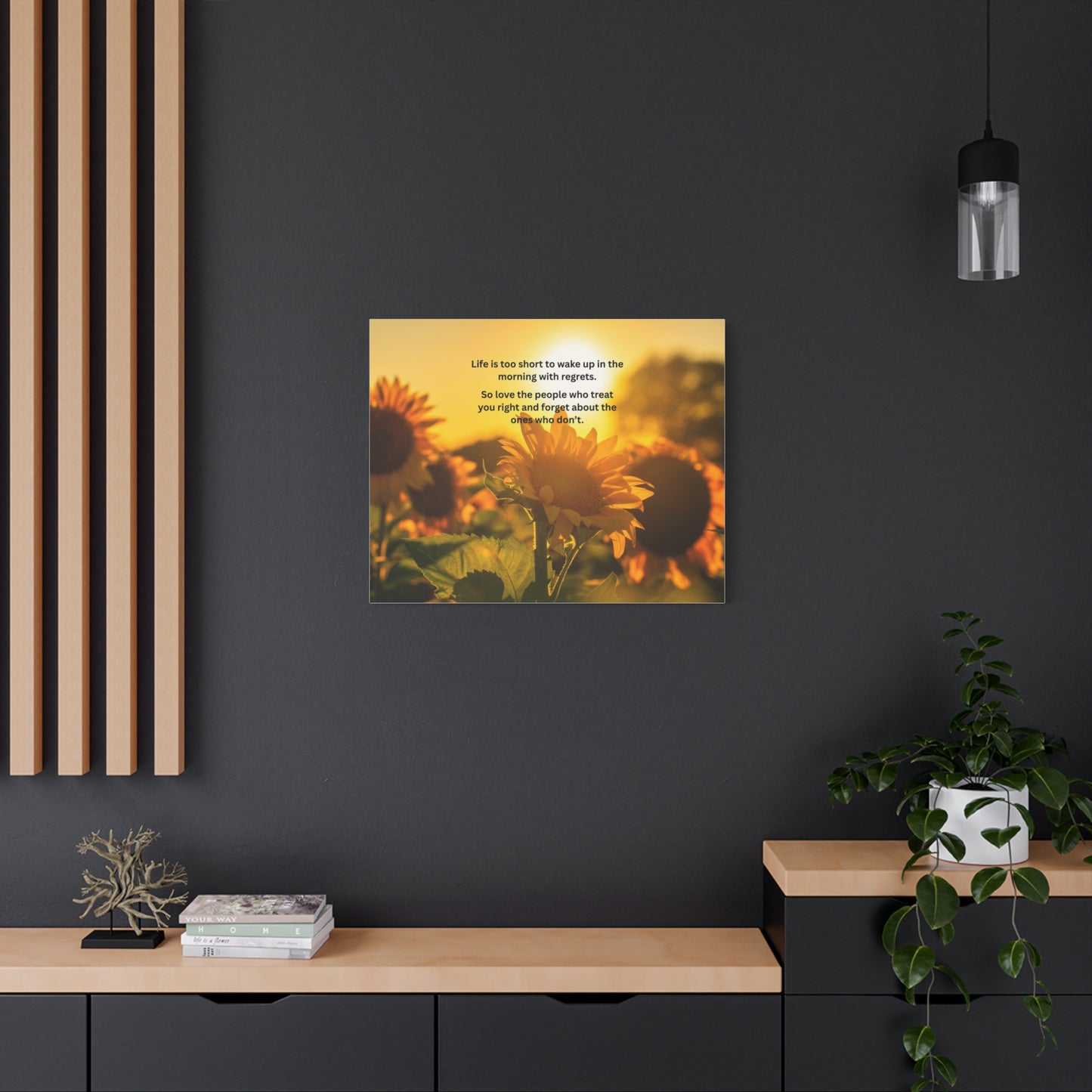 Sunflower Canvas Wall Art — "Life is too short to wake up in the morning with regrets" Inspirational Quote