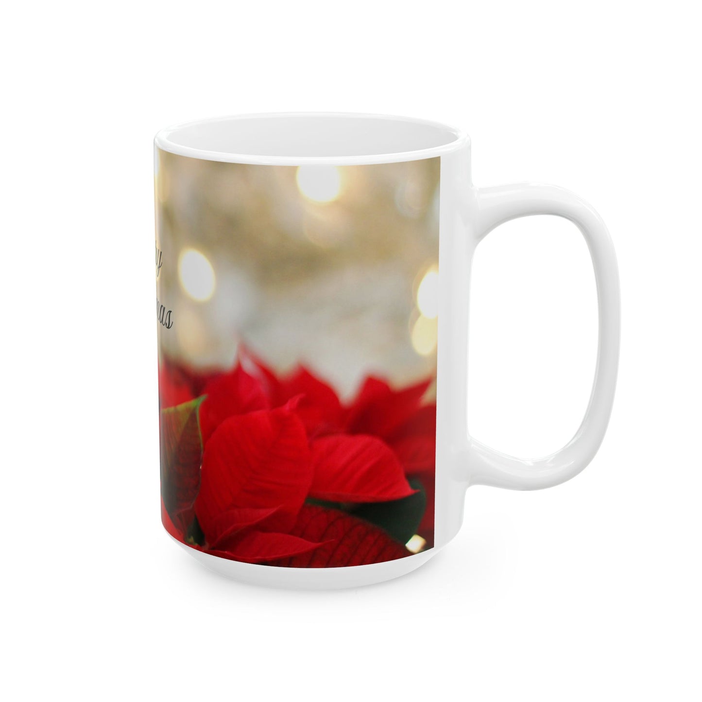 Merry Christmas Floral Mug - Perfect Holiday Gift, Coffee Tea Cup, Seasonal Decor, Red Poinsettia Design, 11oz & 15oz