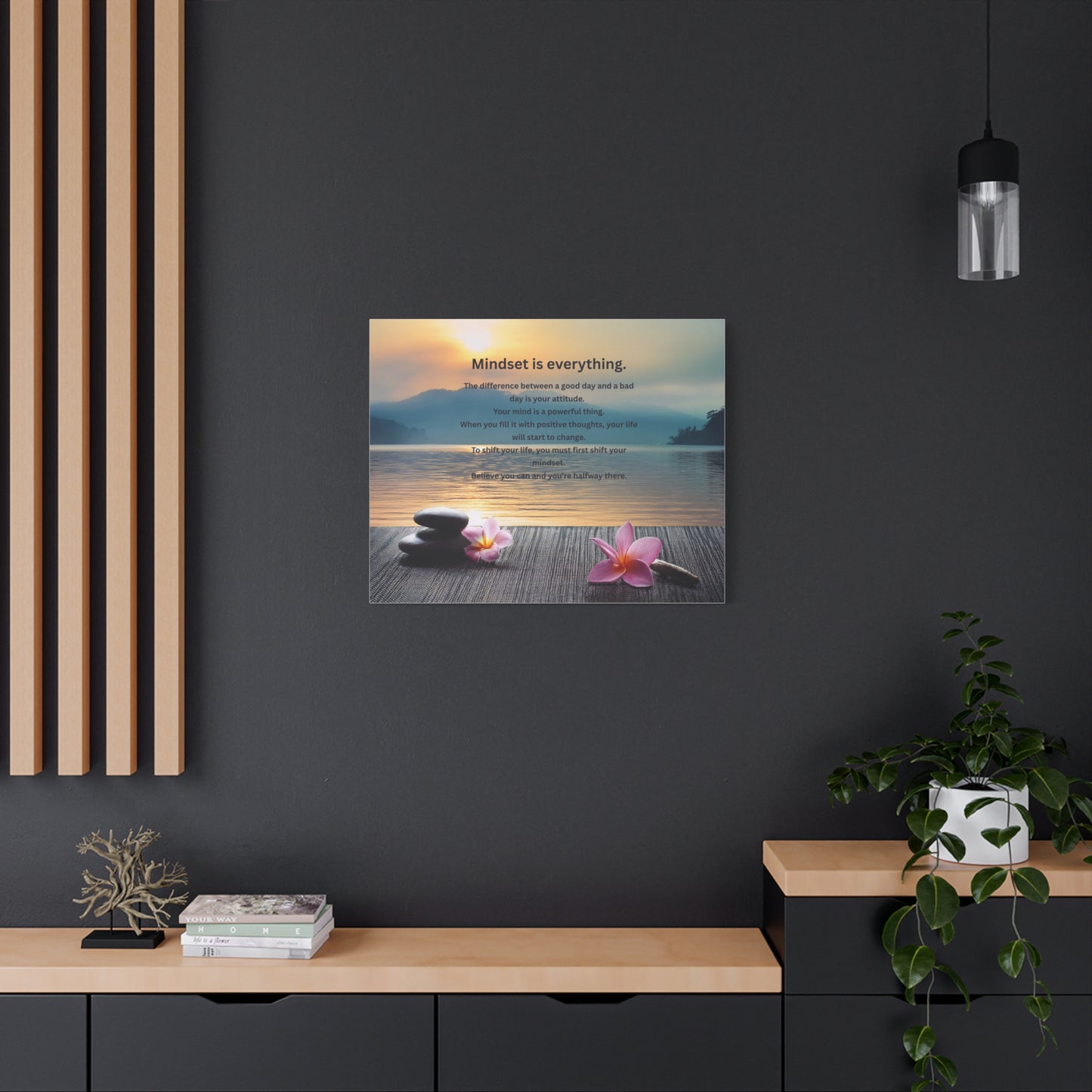 Canvas Wall Art - "Mindset is Everything" Inspirational Zen Sunset Quote