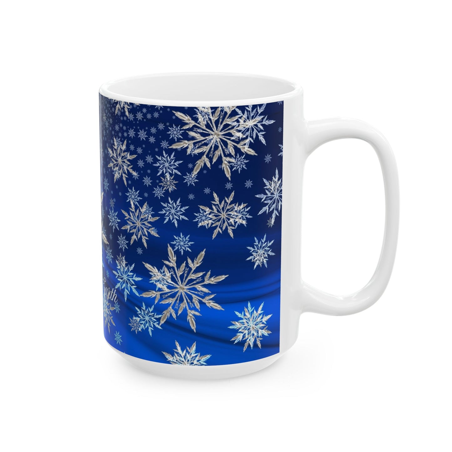 Ceramic Snowflake Mug - Cozy Winter Gift, Holiday Decor, Peace on Earth Design, Coffee Cup, Tea Mug, Christmas Drinkware