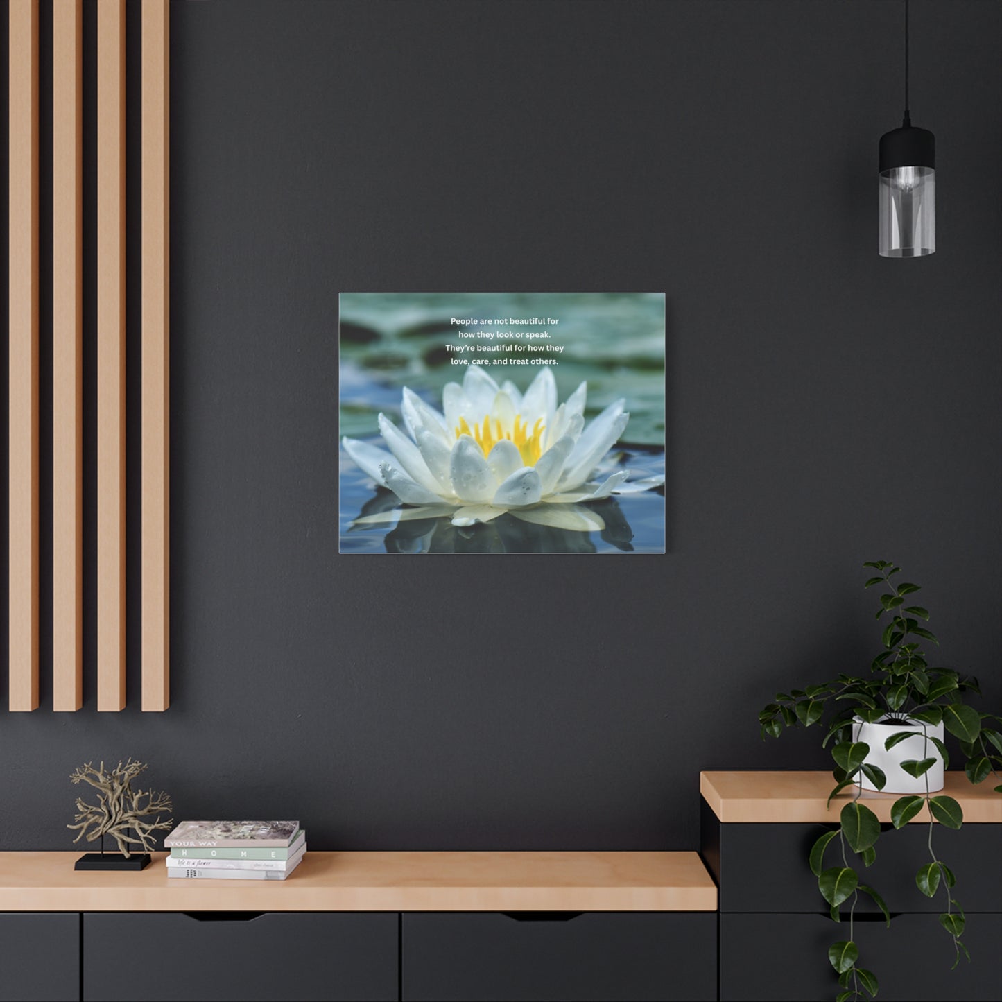Lotus Wall Canvas – "People are not beautiful for how they look" Inspirational Quote Art