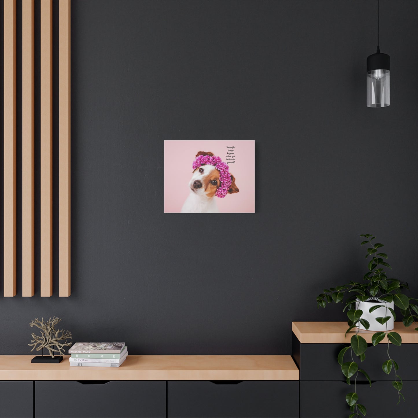 Inspirational Dog Wall Art Canvas, Motivational Home Décor, Pet Lover Gift, Dog Art Print, Flower Crown Dog Canvas