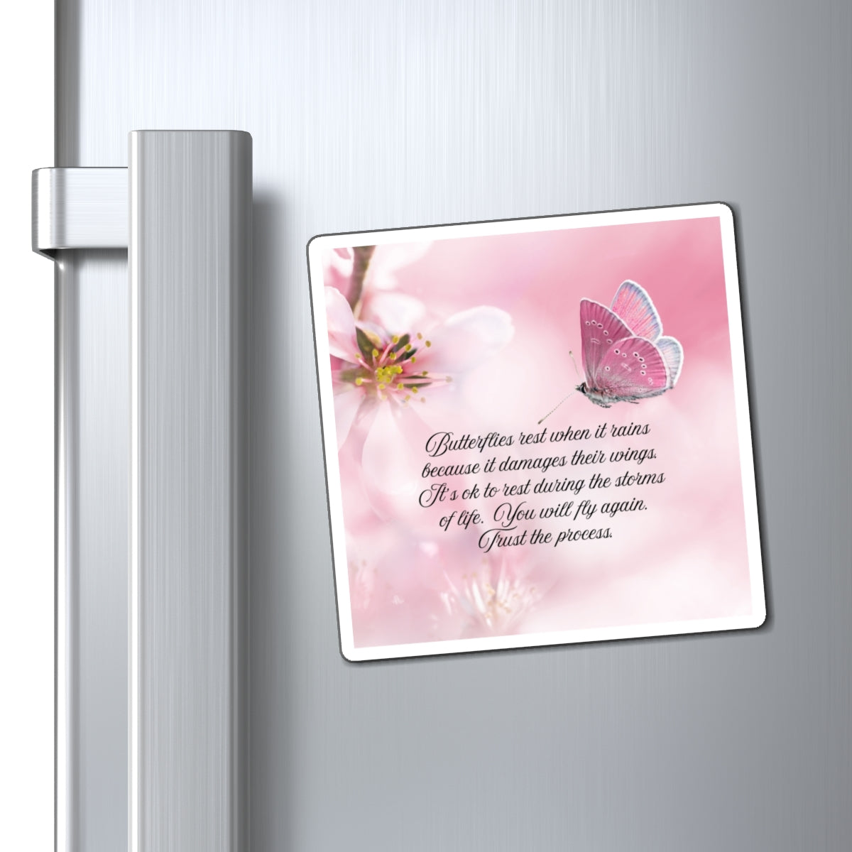 Inspirational Butterfly Magnets, Motivational Fridge Decor, Pink Floral Magnet Set, Rest and Trust Quote Magnets, Gifts for Her