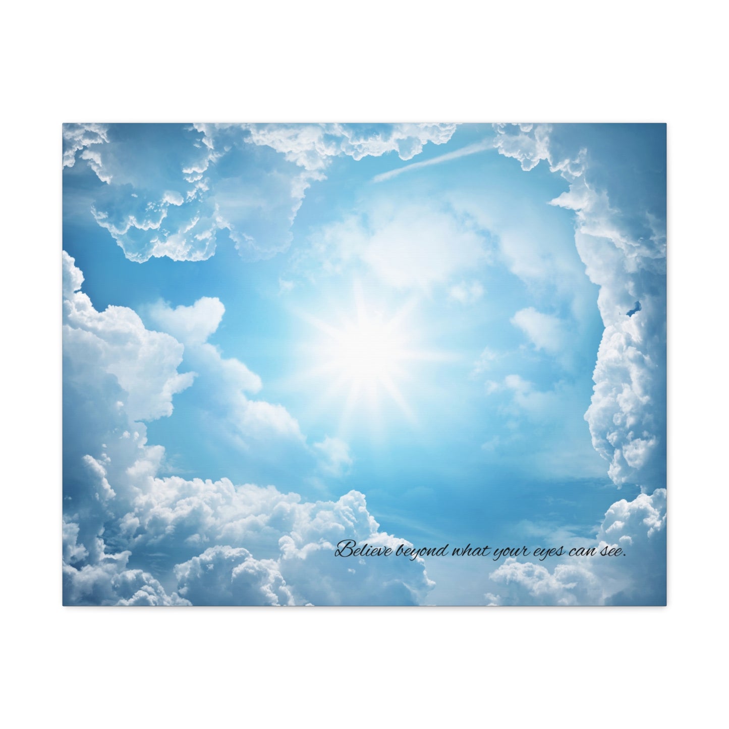 Inspirational Canvas Wall Art, Hopeful Sky Decor, Uplifting Home Decoration, Belief Quote Artwork, Bright Blue Clouds