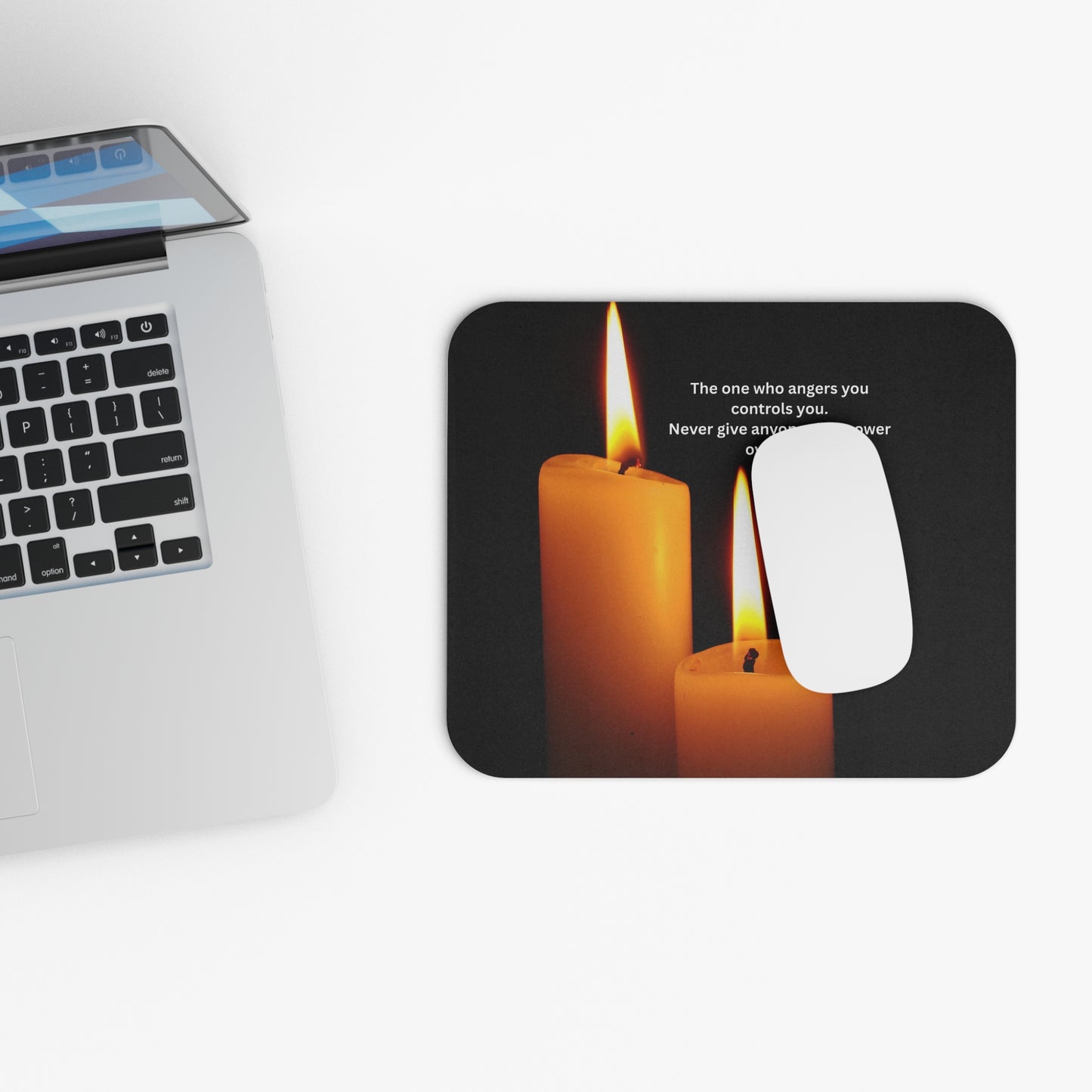 Inspirational Candle Mouse Pad — "The one who angers you controls you" Desk Mat