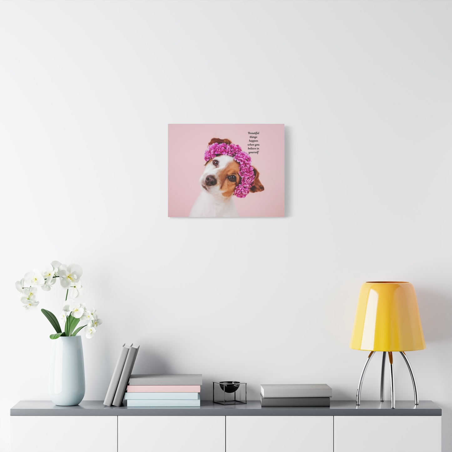 Inspirational Dog Wall Art Canvas, Motivational Home Décor, Pet Lover Gift, Dog Art Print, Flower Crown Dog Canvas