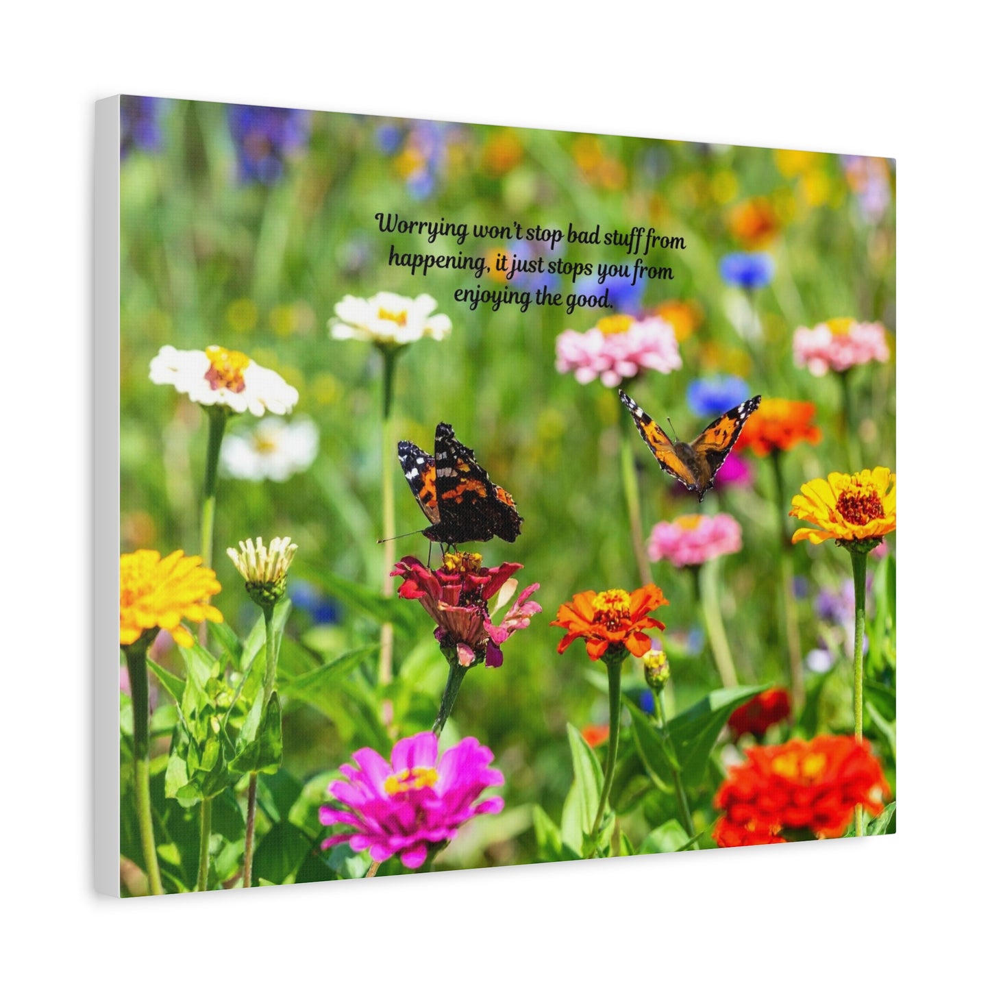 Floral Canvas Wall Art, Inspirational Quote, Butterfly Decor, Home Decoration, Positive Vibes, Nature Artwork, Gift Idea