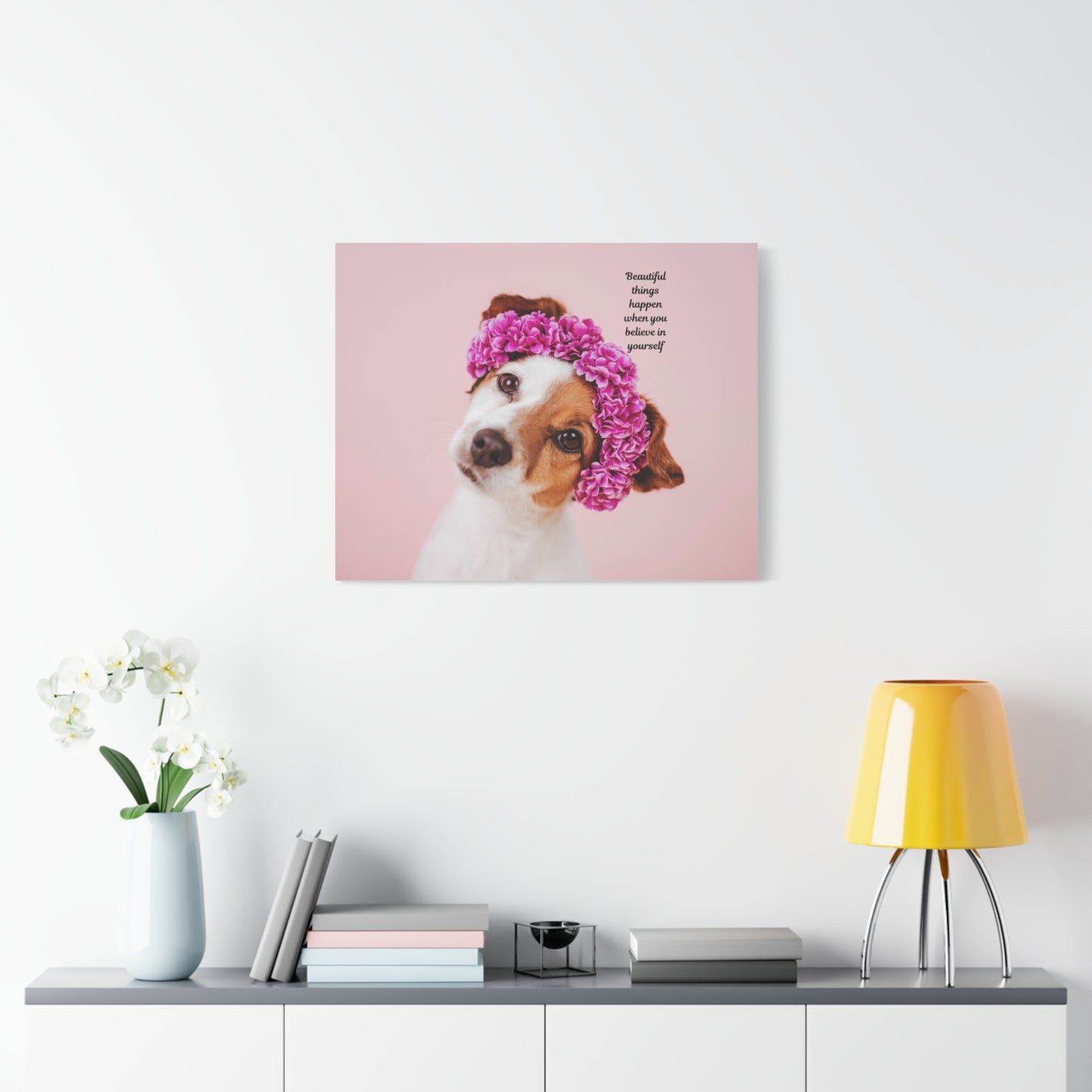 Inspirational Dog Wall Art Canvas, Motivational Home Décor, Pet Lover Gift, Dog Art Print, Flower Crown Dog Canvas