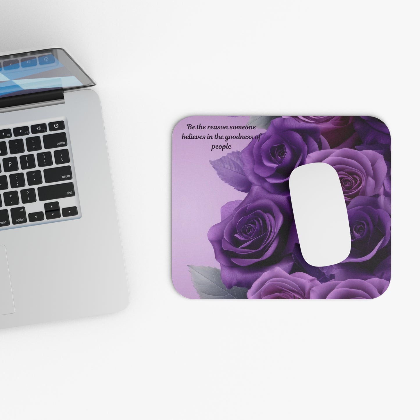 Floral Inspirational Mouse Pad, Purple Roses Desk Accessory, Gift for Her, Motivational Office Decor, Home Office Essentials