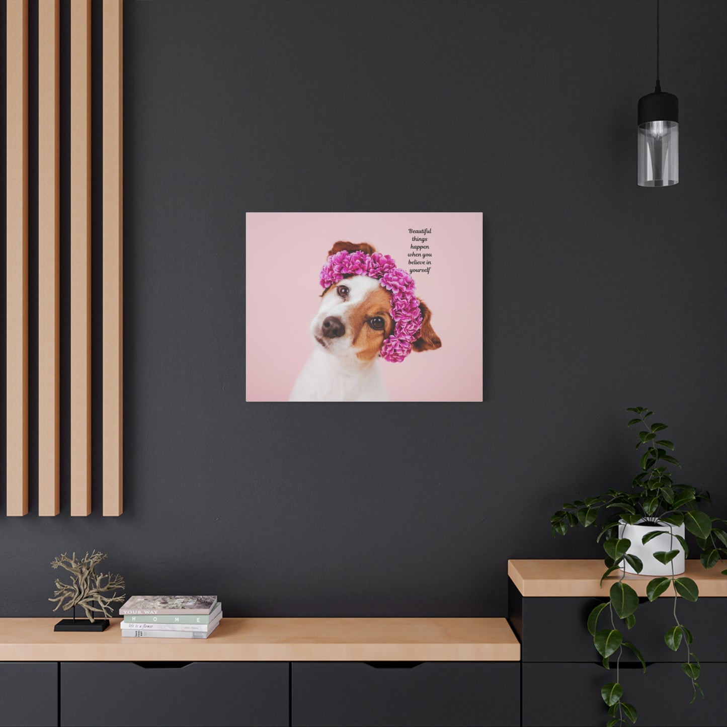 Inspirational Dog Wall Art Canvas, Motivational Home Décor, Pet Lover Gift, Dog Art Print, Flower Crown Dog Canvas
