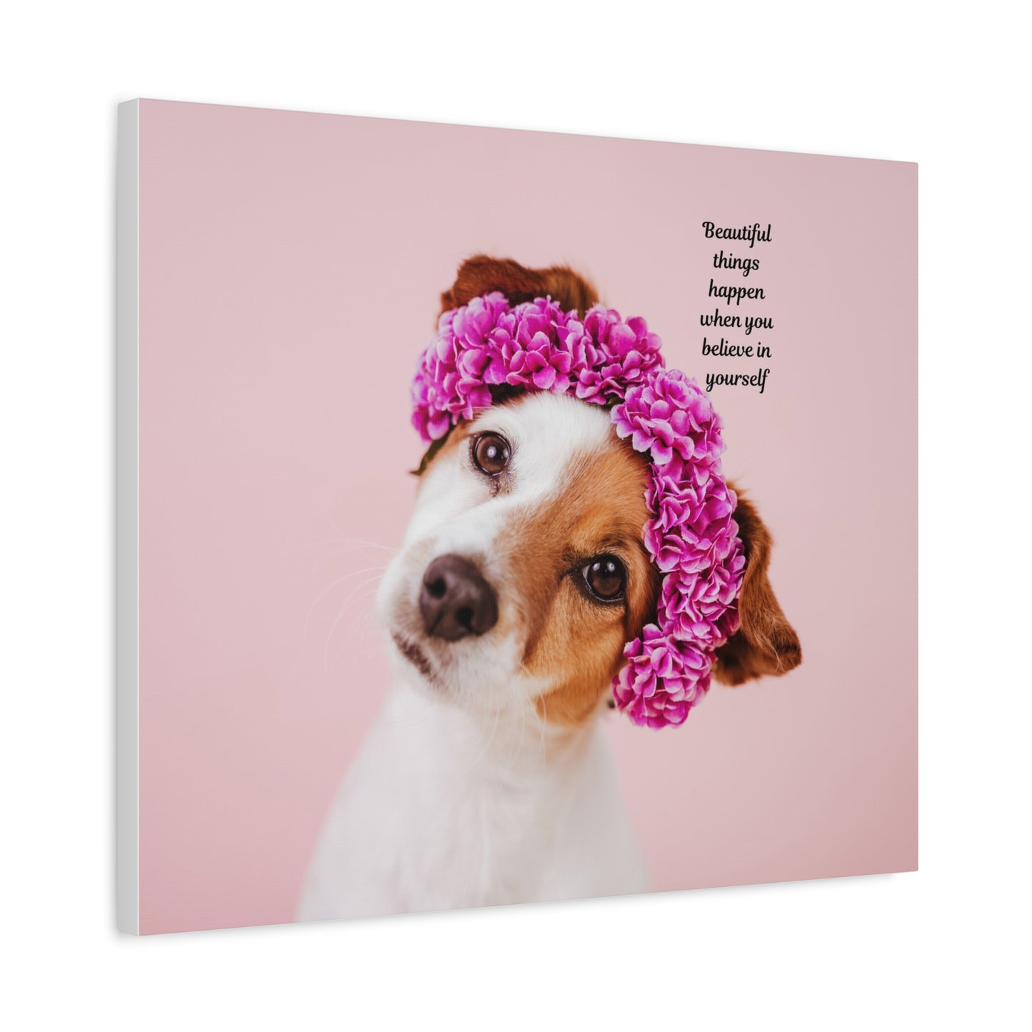 Inspirational Dog Wall Art Canvas, Motivational Home Décor, Pet Lover Gift, Dog Art Print, Flower Crown Dog Canvas