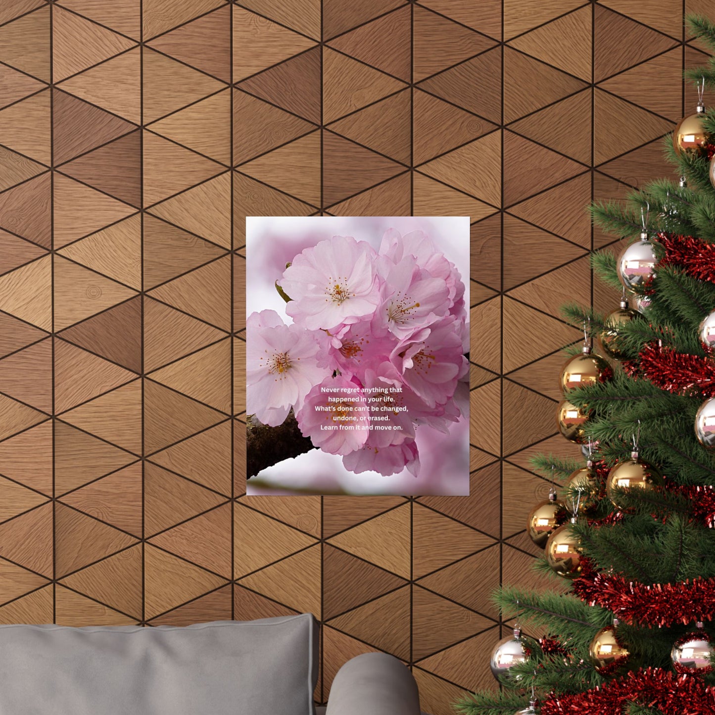 Matte Poster — Pink Cherry Blossoms with Inspirational Quote