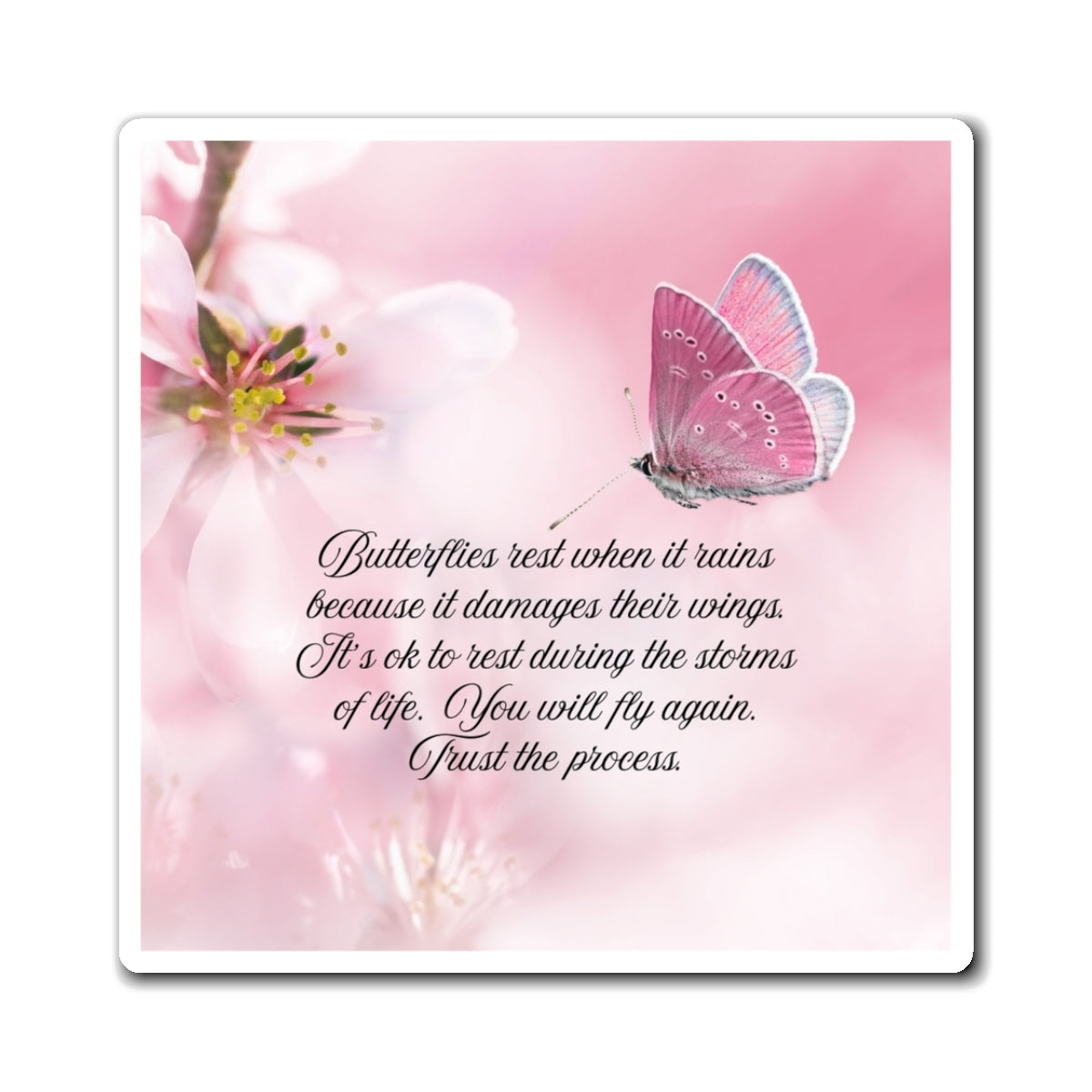 Inspirational Butterfly Magnets, Motivational Fridge Decor, Pink Floral Magnet Set, Rest and Trust Quote Magnets, Gifts for Her