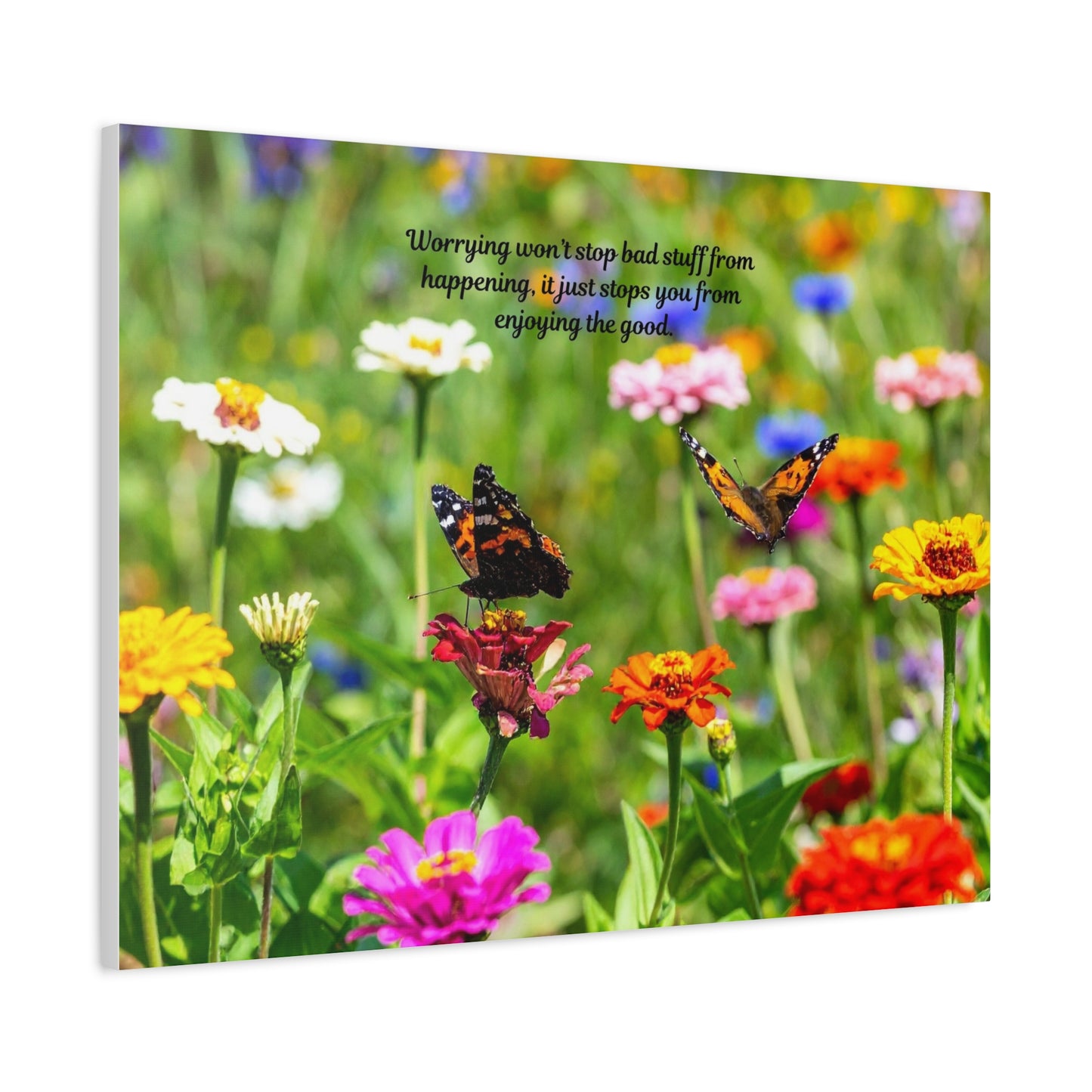 Floral Canvas Wall Art, Inspirational Quote, Butterfly Decor, Home Decoration, Positive Vibes, Nature Artwork, Gift Idea