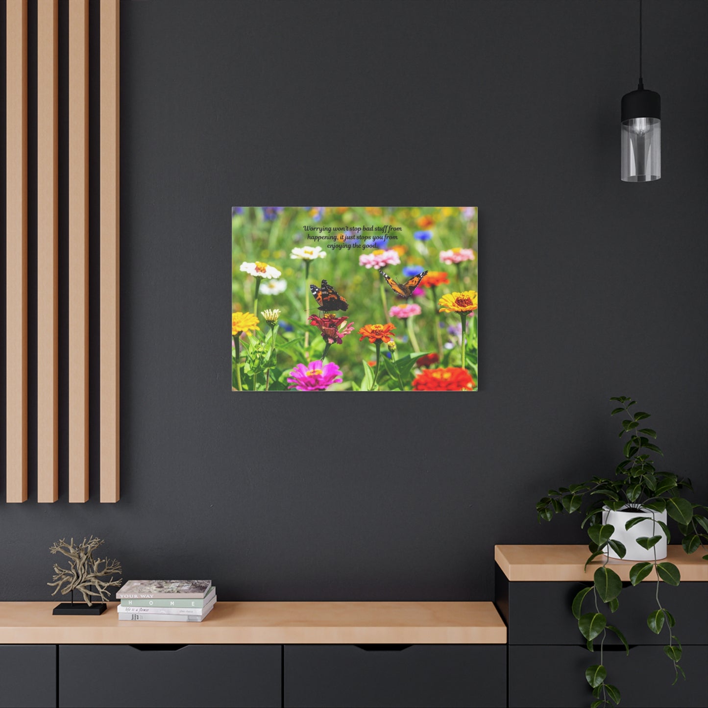 Floral Canvas Wall Art, Inspirational Quote, Butterfly Decor, Home Decoration, Positive Vibes, Nature Artwork, Gift Idea
