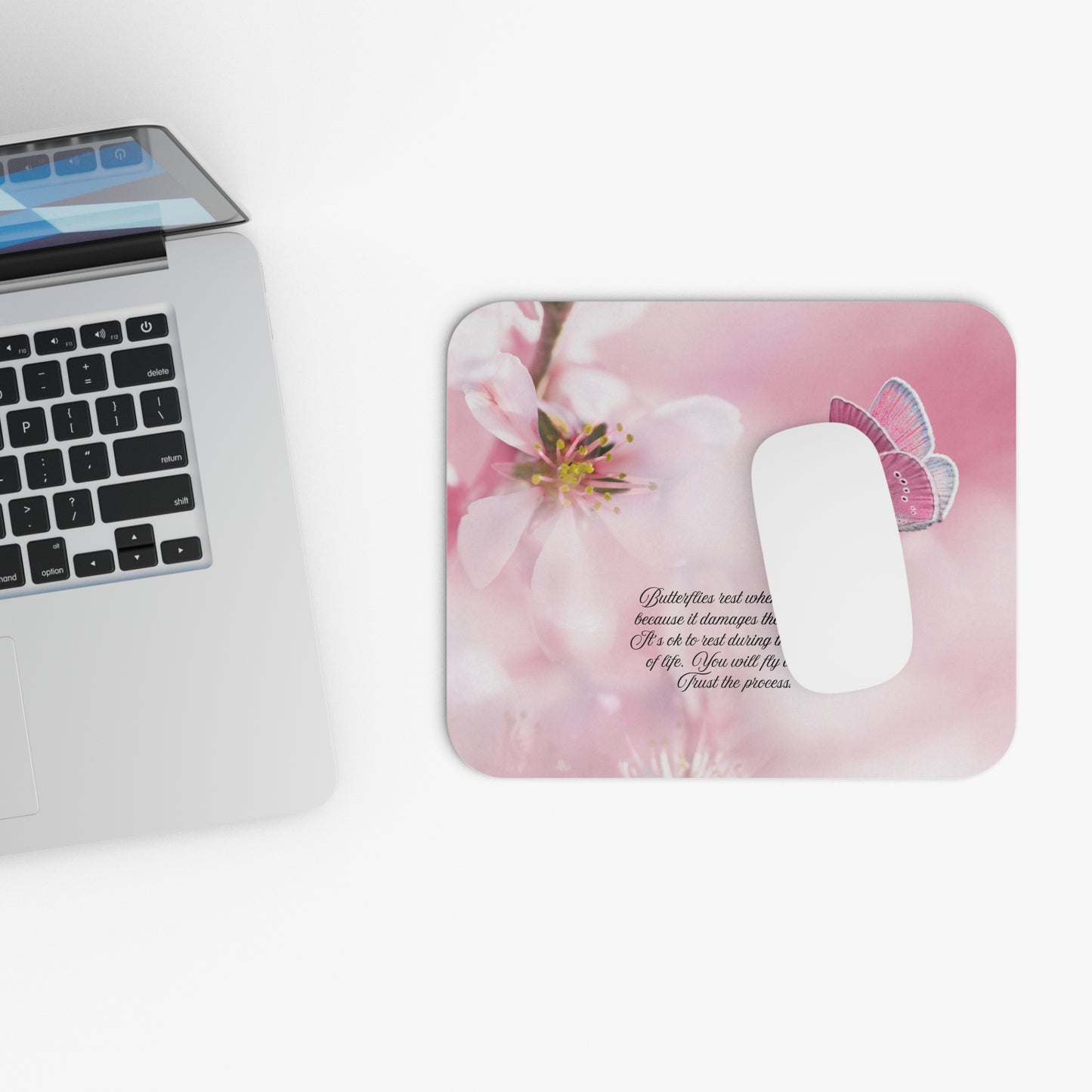 Pink Butterfly Mouse Pad, Inspirational Mouse Pad, Desk Accessory, Gift for Nature Lovers, Office Decor, Home Office