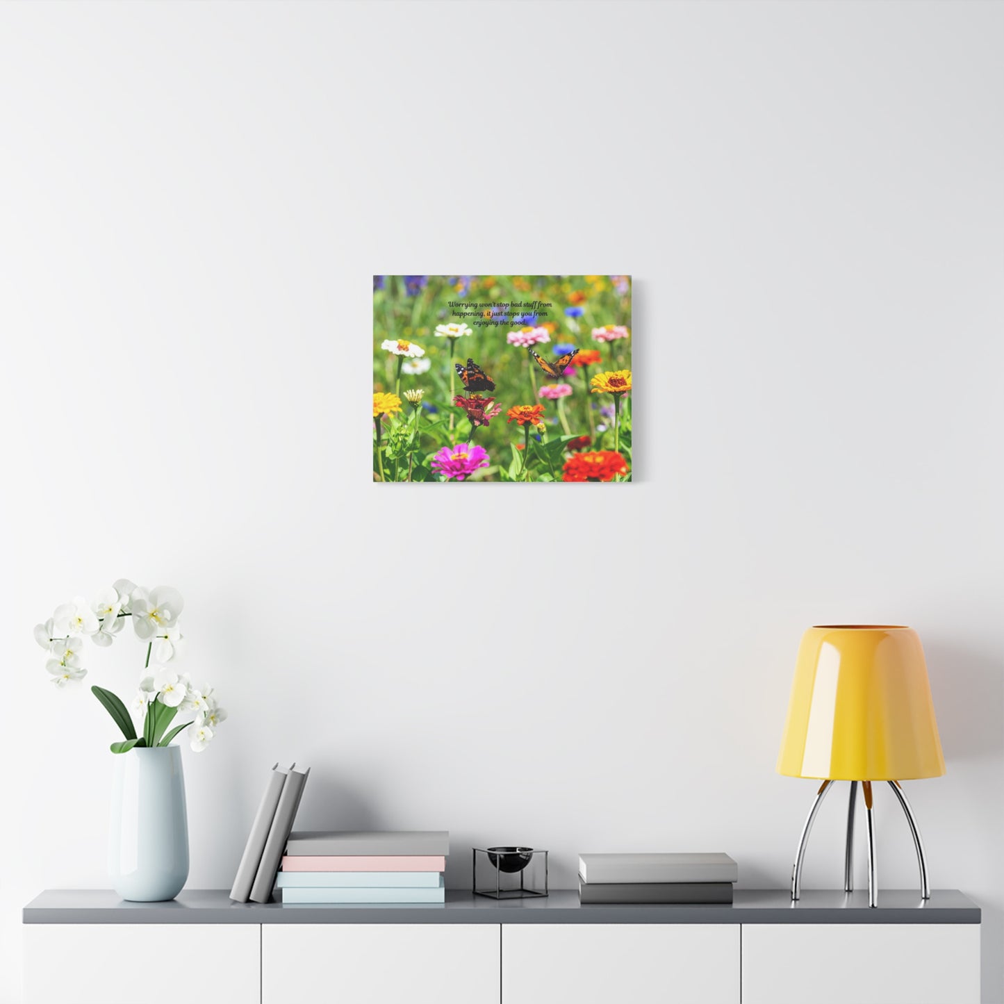 Floral Canvas Wall Art, Inspirational Quote, Butterfly Decor, Home Decoration, Positive Vibes, Nature Artwork, Gift Idea