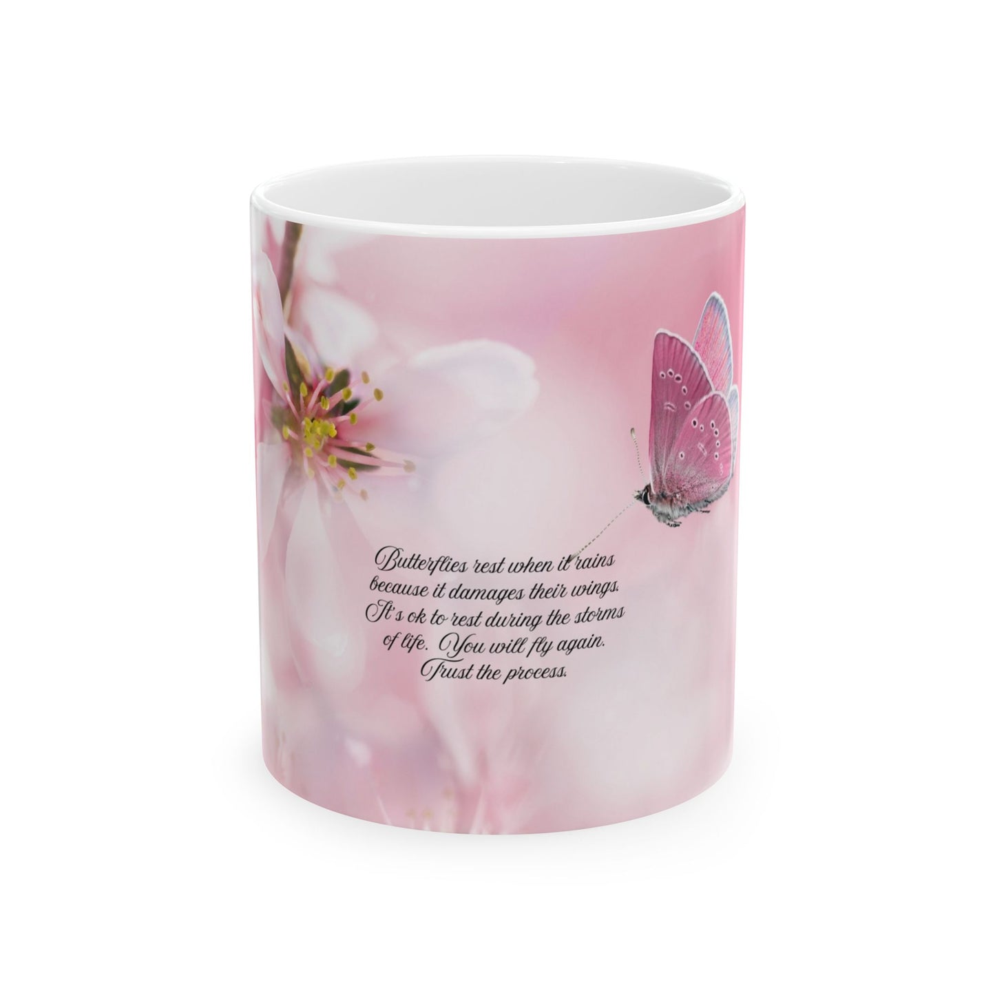 Delicate Blossom Ceramic Mug | Inspirational Gift, Butterfly Decor, Coffee Mug, Tea Mug, Spring Gift