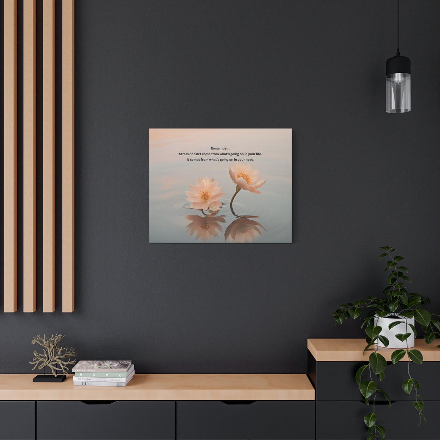 Matte Canvas Wall Art – 'Remember... Stress Doesn't Come From What’s Going On in Your Life' Floral Meditation Print