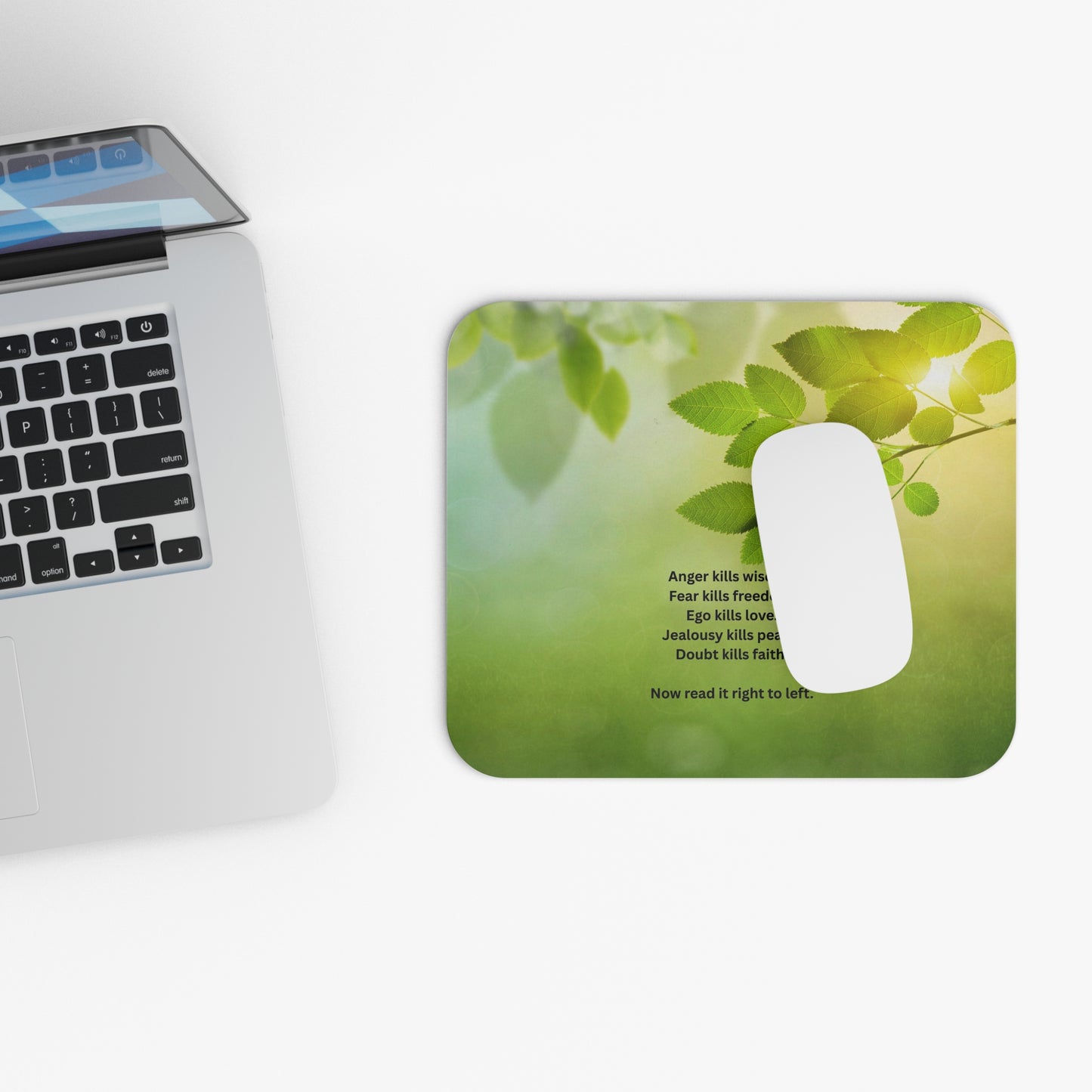 Inspirational Leaf Mouse Pad — Reversible Wisdom Quote Desk Mat