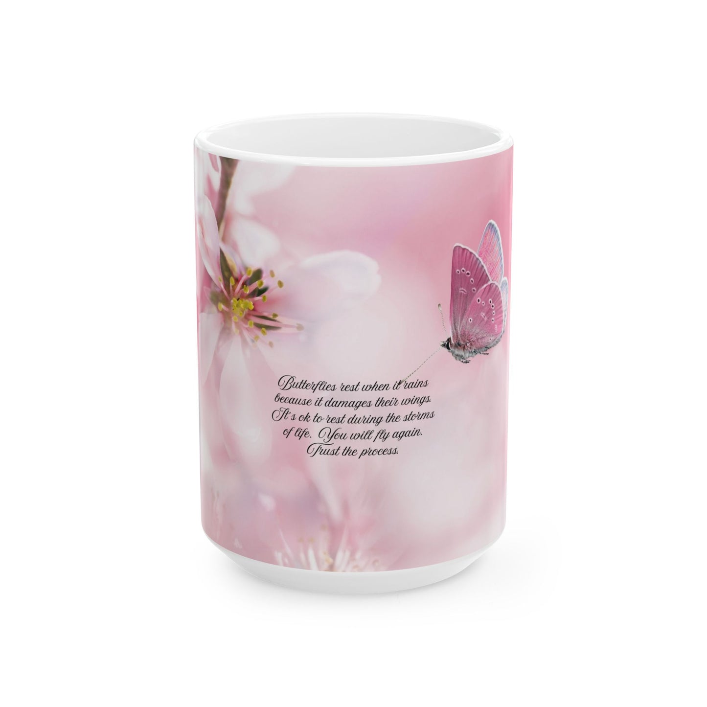 Delicate Blossom Ceramic Mug | Inspirational Gift, Butterfly Decor, Coffee Mug, Tea Mug, Spring Gift
