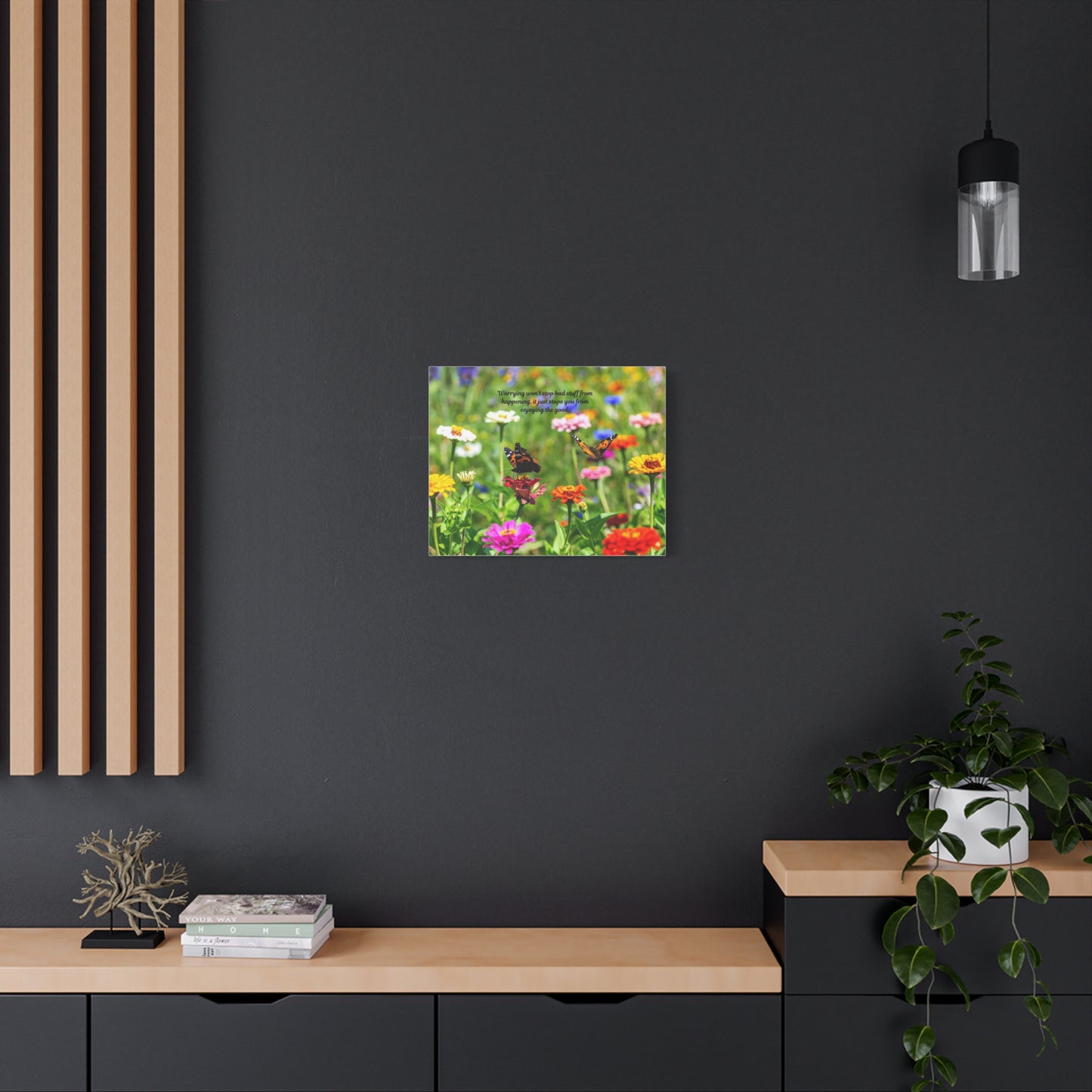 Floral Canvas Wall Art, Inspirational Quote, Butterfly Decor, Home Decoration, Positive Vibes, Nature Artwork, Gift Idea