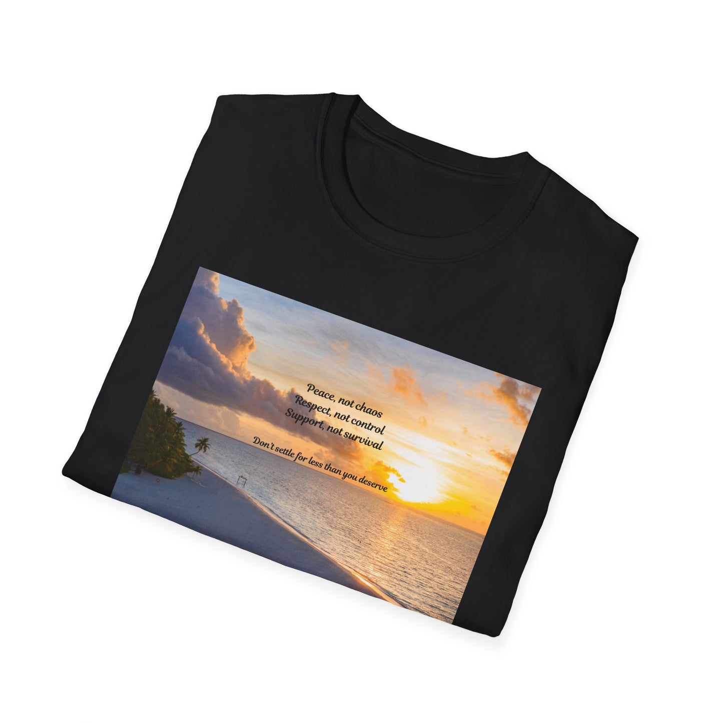 Sunset Serenity Quote T-Shirt, Inspirational Tee, Relaxation Shirt, Gift for Beach Lovers, Perfect for Summer, Softstyle T-Shirt