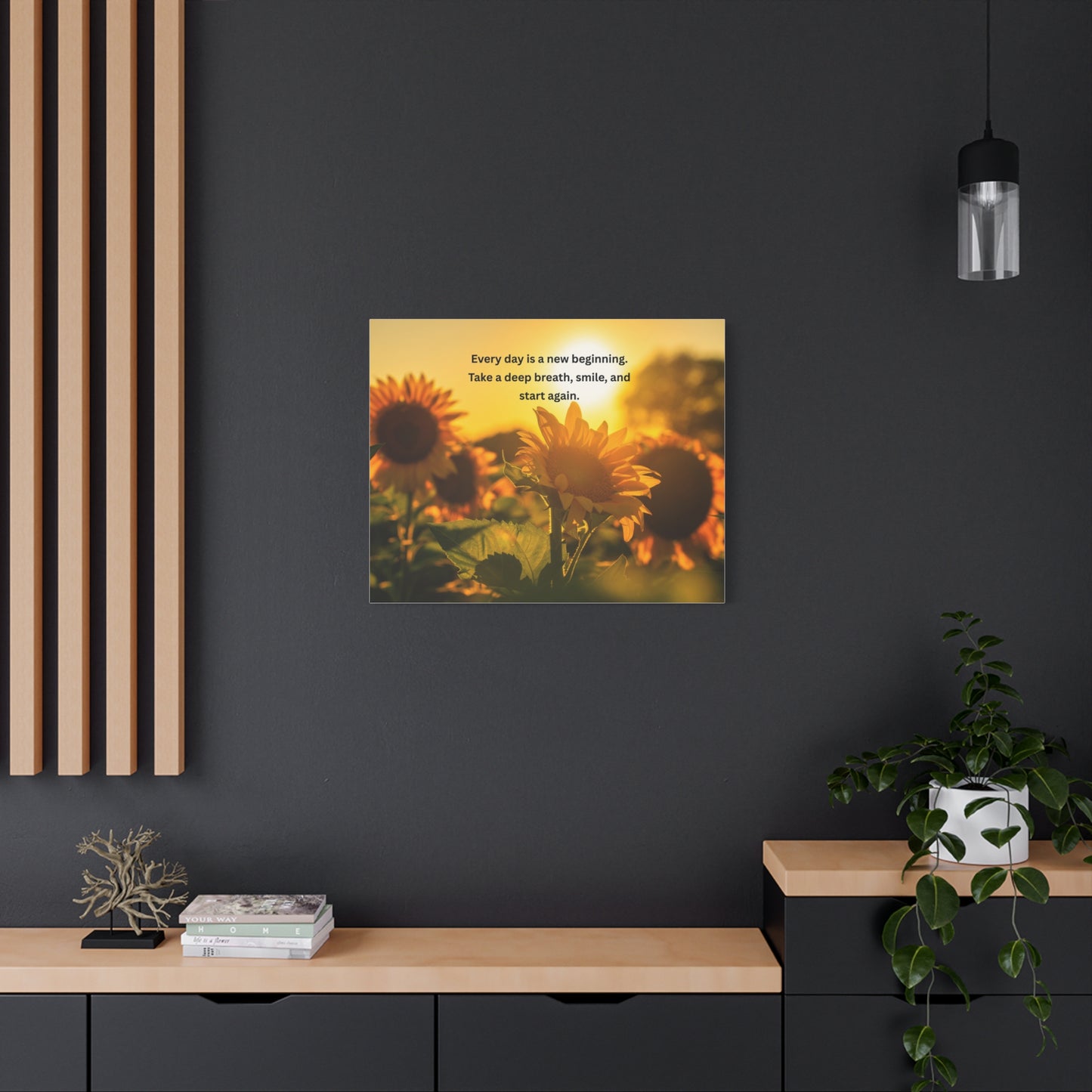 Sunflower Sunrise Canvas Print — "Every day is a new beginning" Inspirational Wall Art
