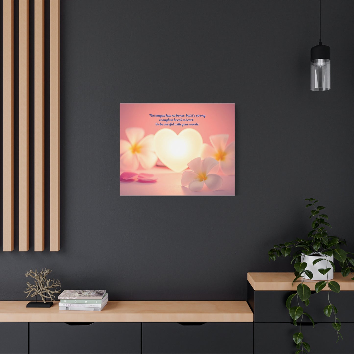 Heart Light Floral Canvas Wall Art – "Be Careful With Your Words" Inspirational Quote