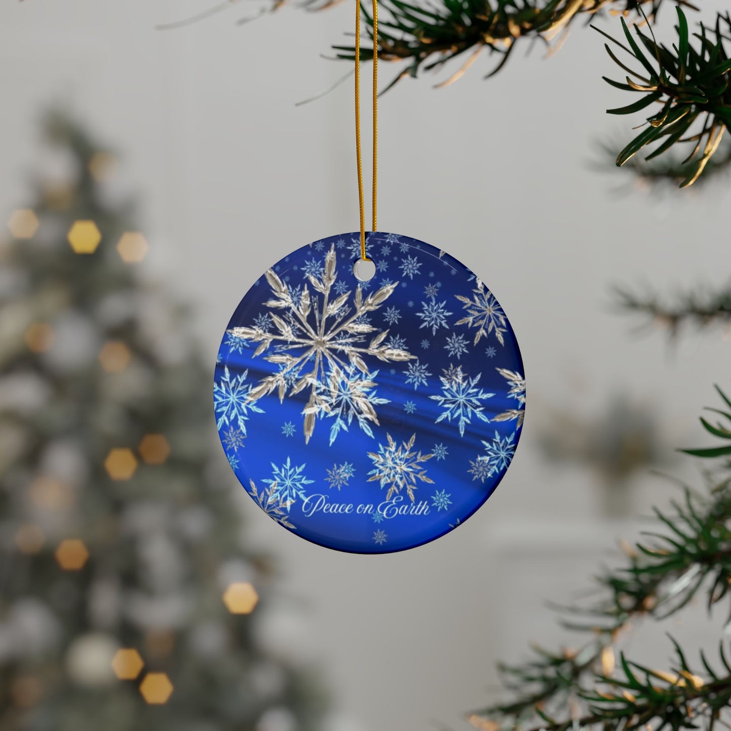 Ceramic Ornaments with Snowflake Design - Peace on Earth, Holiday Decor, Christmas, Winter Wonderland, Gift Ornament