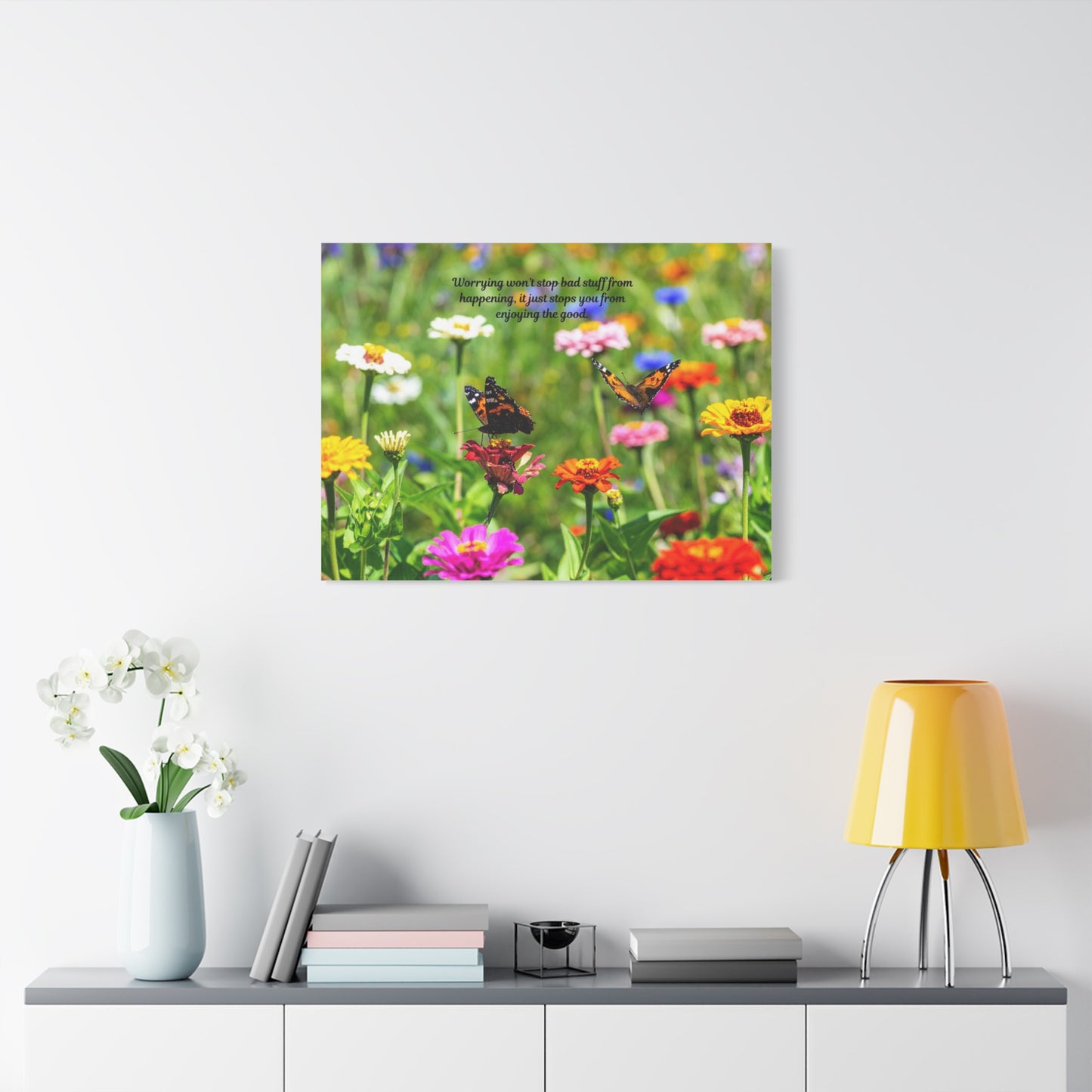 Floral Canvas Wall Art, Inspirational Quote, Butterfly Decor, Home Decoration, Positive Vibes, Nature Artwork, Gift Idea