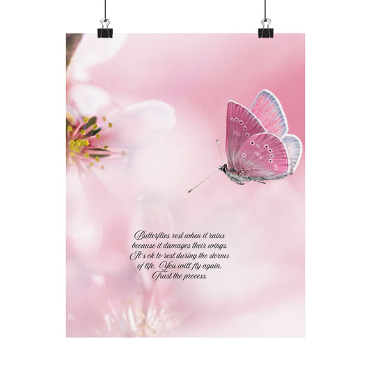 Butterfly Inspirational Vertical Poster, Pink Floral Art Decor, Nature Wall Art, Gift for Her, Motivational Quotes, Home Decoration