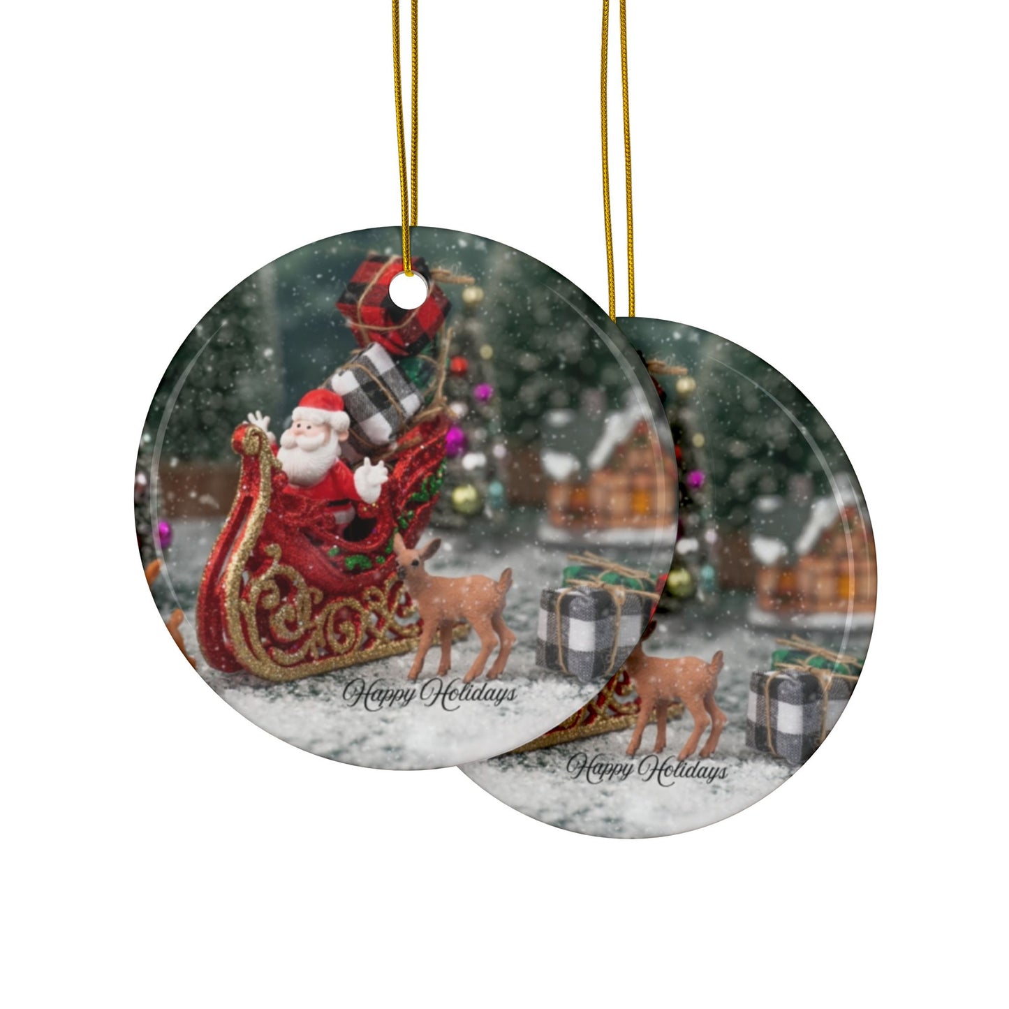 Christmas Ceramic Ornaments - Double-Sided Holiday Decorations, Custom Gifts for Tree, Home Decor, Festive Hanging Ornaments