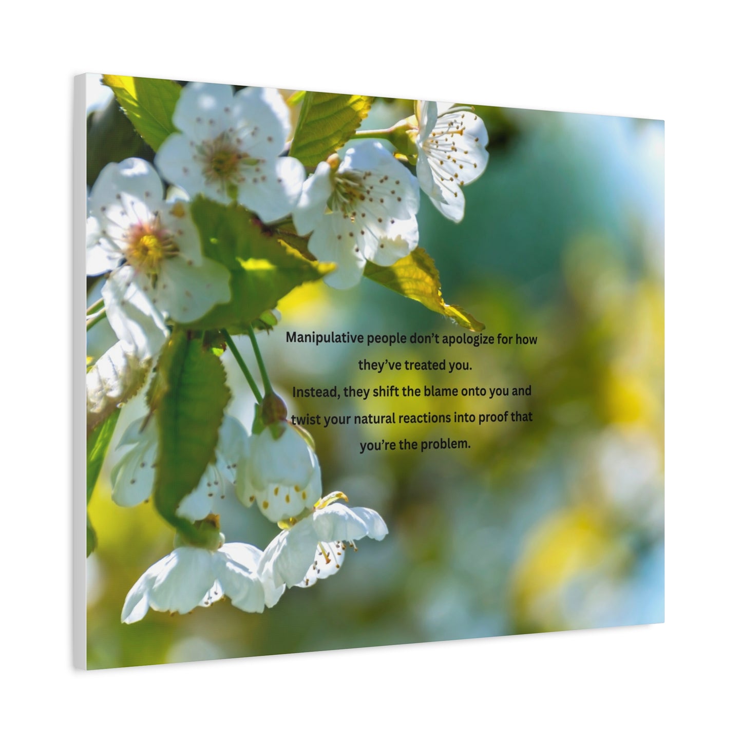 Inspirational Floral Canvas Wall Art — "Manipulative people don't apologize" Quote