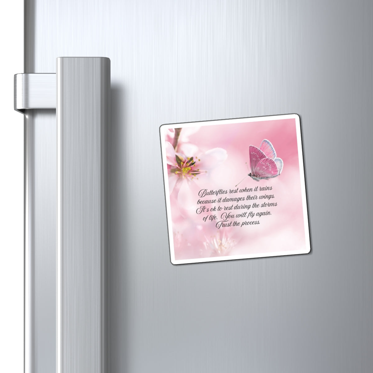 Inspirational Butterfly Magnets, Motivational Fridge Decor, Pink Floral Magnet Set, Rest and Trust Quote Magnets, Gifts for Her