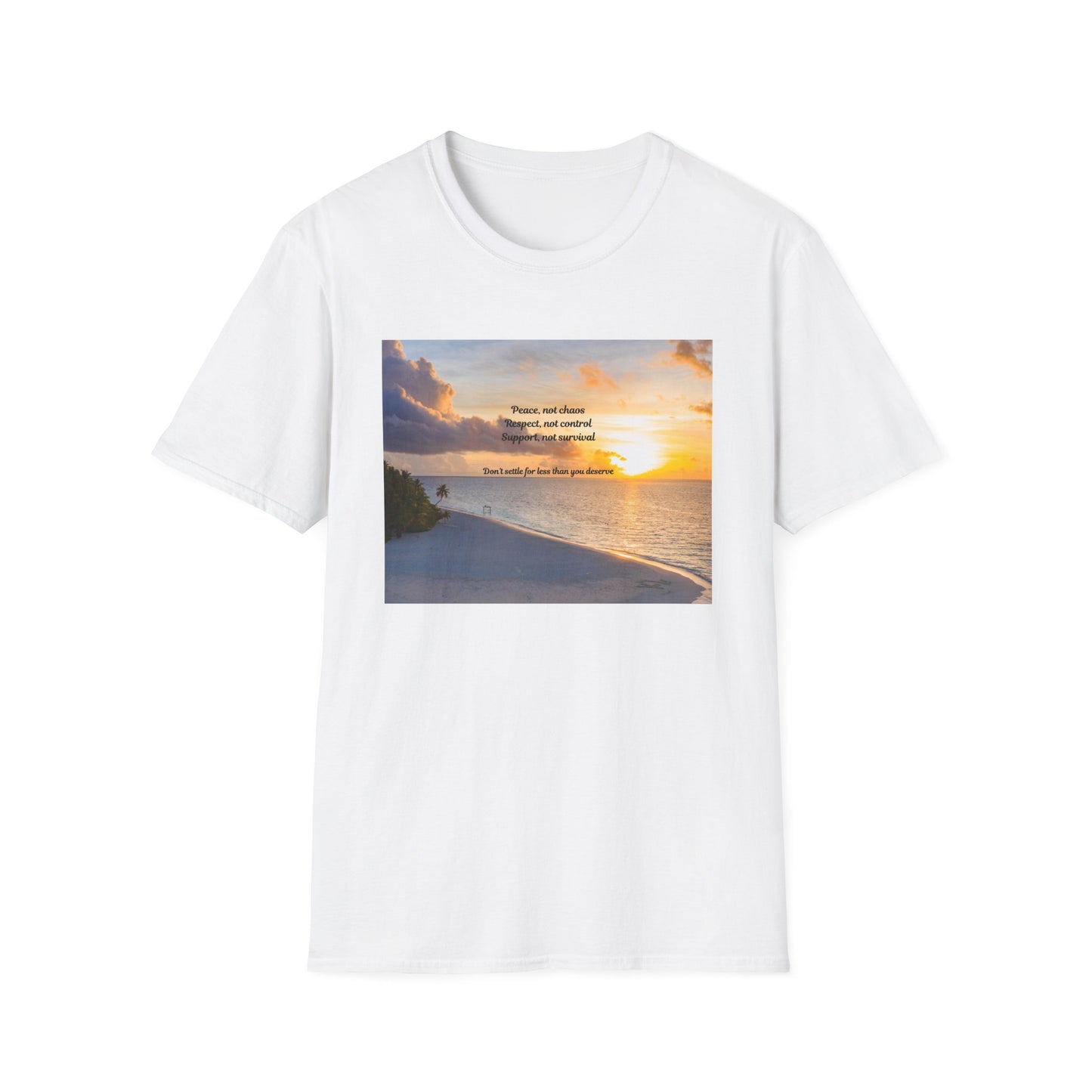 Sunset Serenity Quote T-Shirt, Inspirational Tee, Relaxation Shirt, Gift for Beach Lovers, Perfect for Summer,  Softstyle T-Shirt