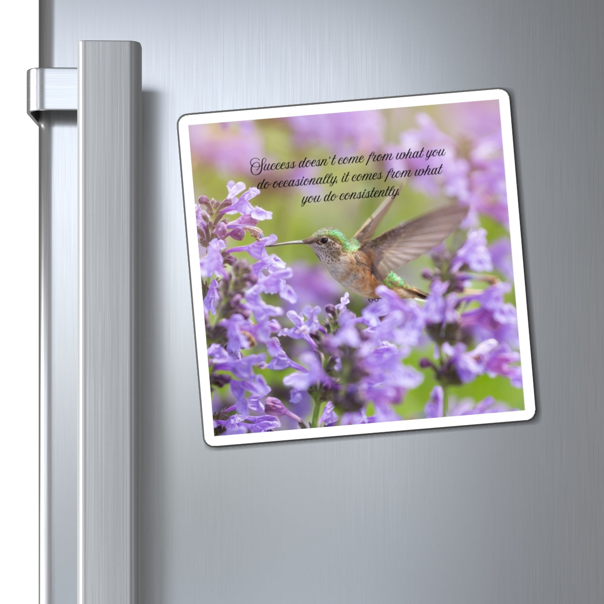 Hummingbird Inspirational Magnet — “Success doesn’t come from what you do occasionally…”