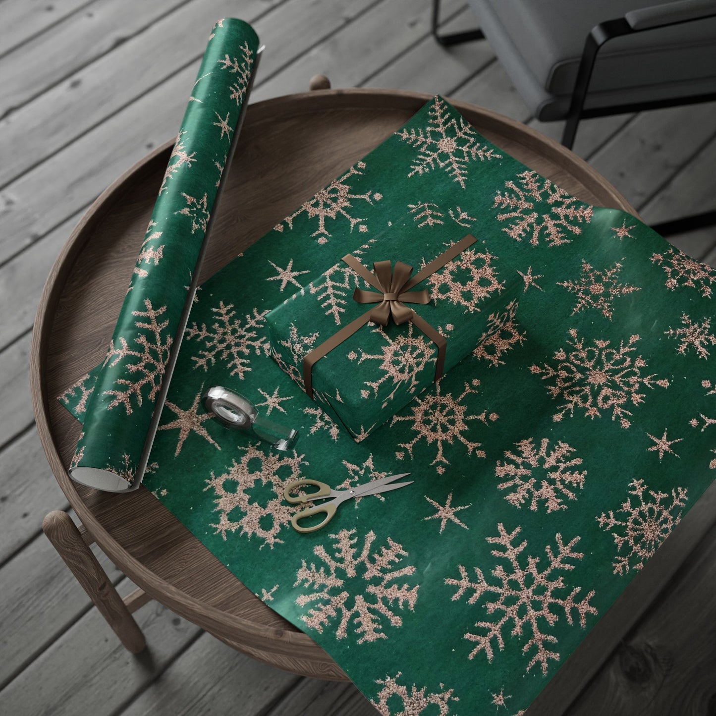 Green Snowflake Wrapping Paper Roll — Festive Holiday Gift Wrap