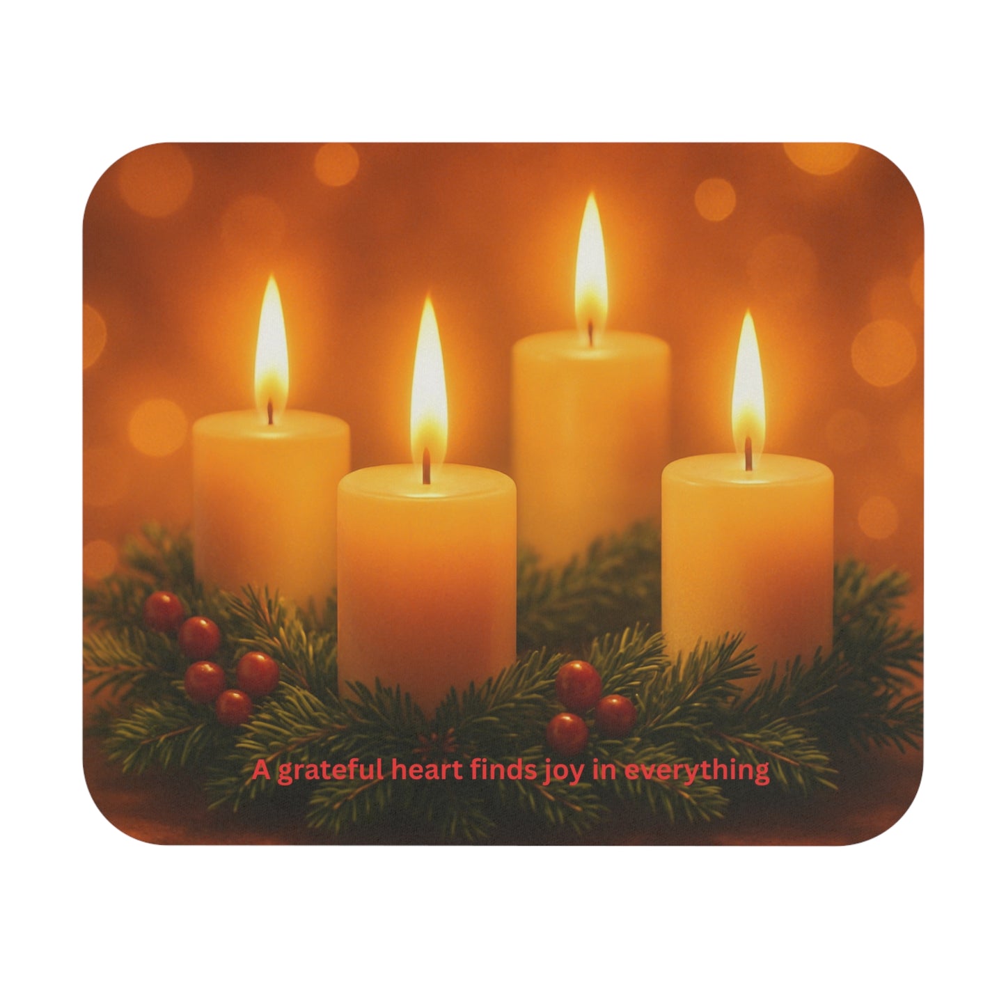 Holiday Candle Mouse Pad – "A Grateful Heart Finds Joy in Everything" Desk Mat