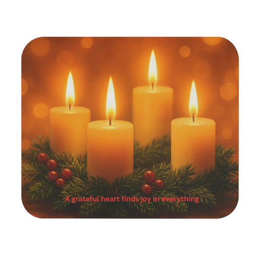 Holiday Candle Mouse Pad – "A Grateful Heart Finds Joy in Everything" Desk Mat